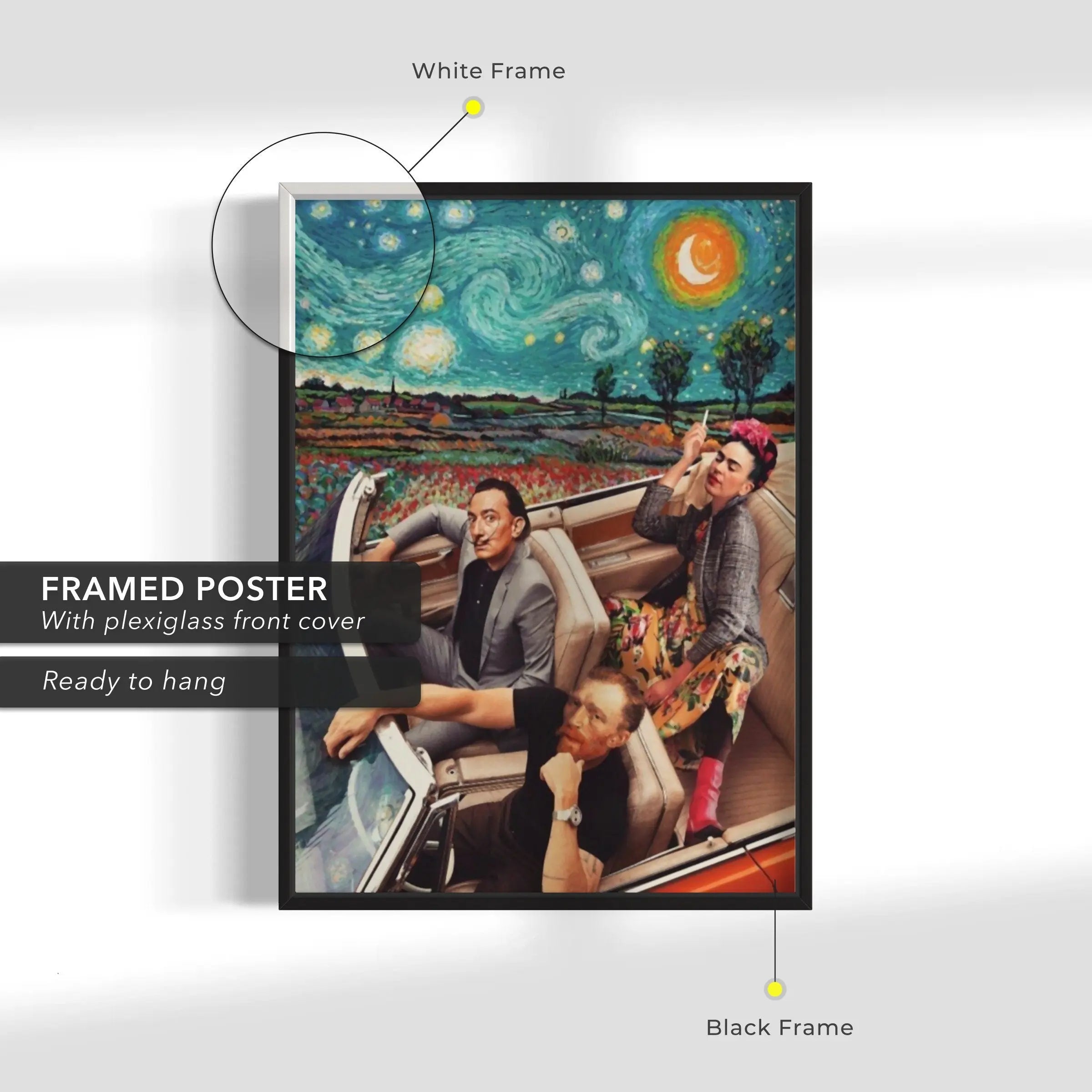 Starry Night Car - Van Gogh, Frida Kalho, Salvador Dali Canvas Wall Art | Poster Print - Canvastoria