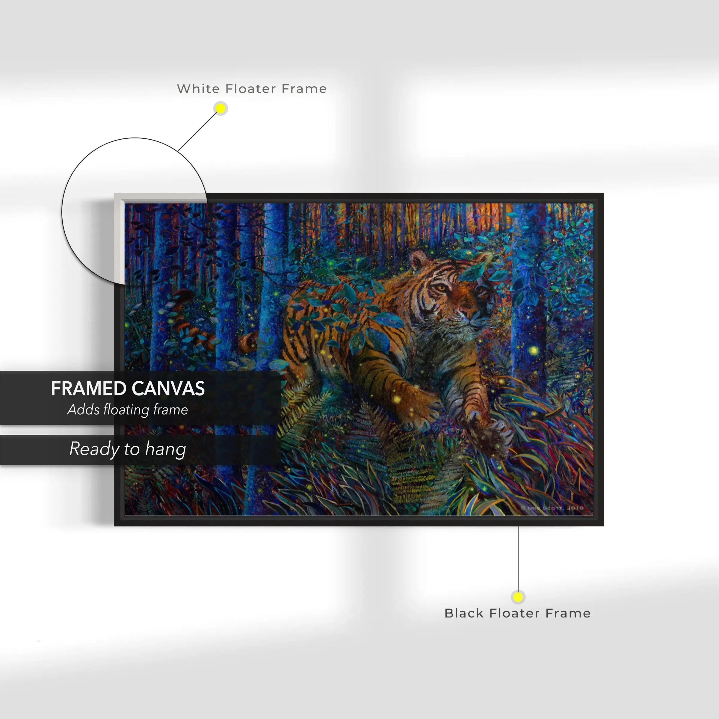 Forest Tiger Fire Canvas Wall Art | Poster Print - Canvastoria