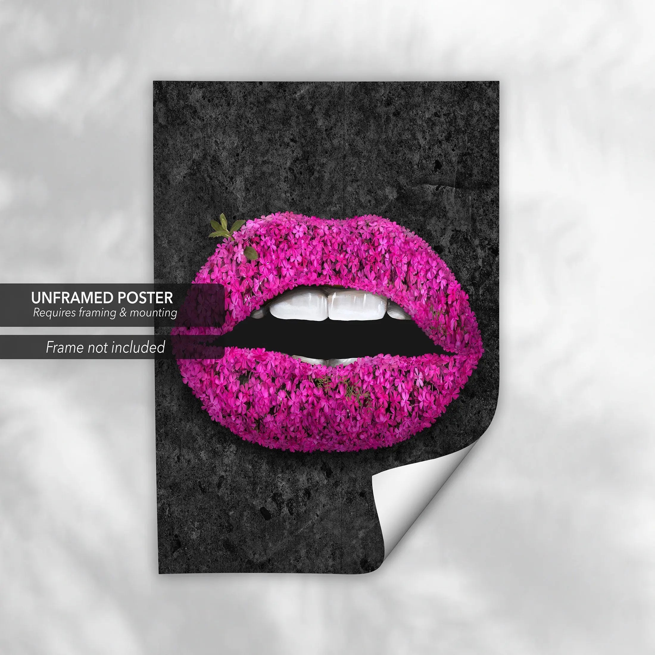 Black Stone Flowers Lips Canvas Wall Art | Poster Print Canvastoria