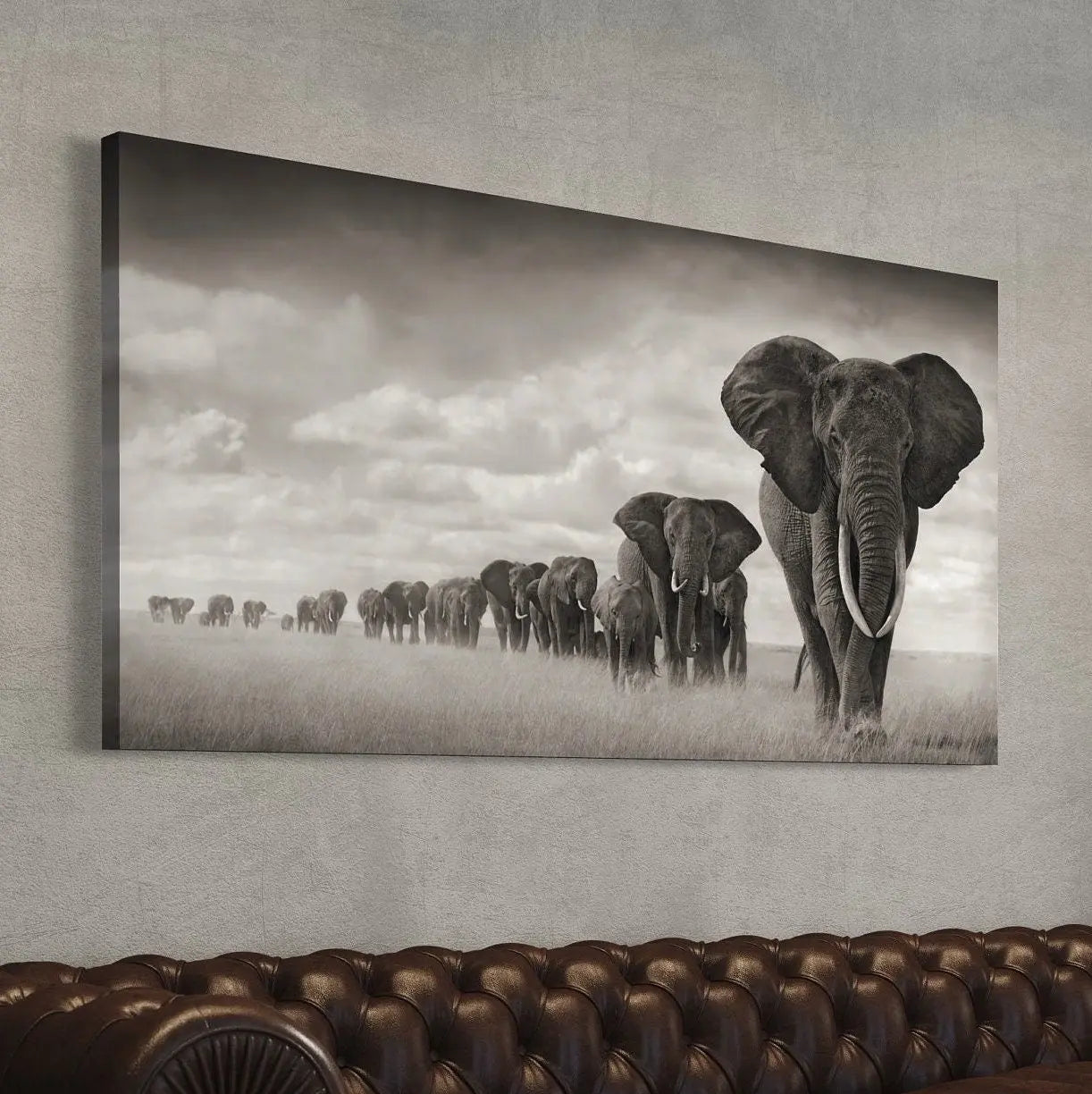 Elephants on The Way Canvas Wall Art | Poster Print - Canvastoria