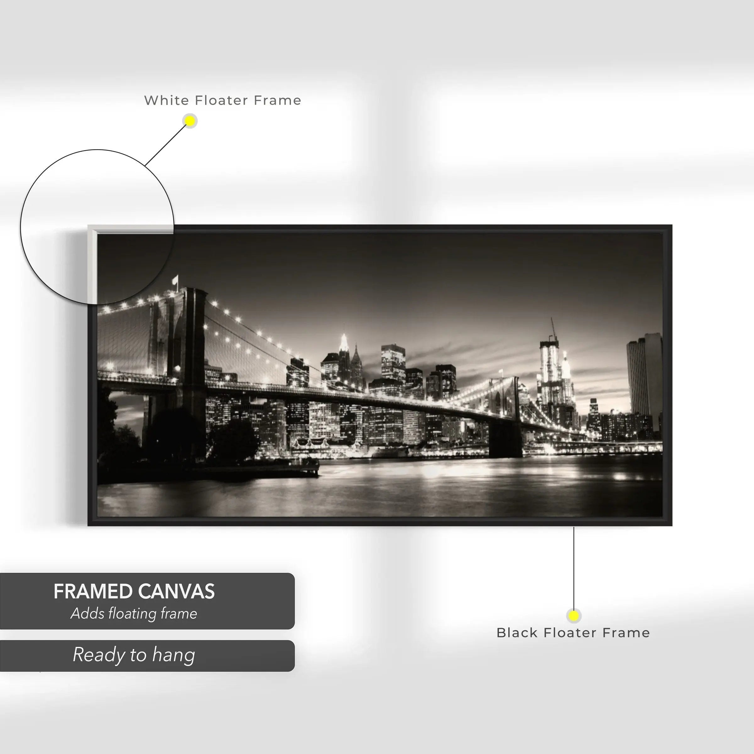 Brooklyn Bridge Panorama B&W Canvas Wall Art | Poster Print Canvastoria