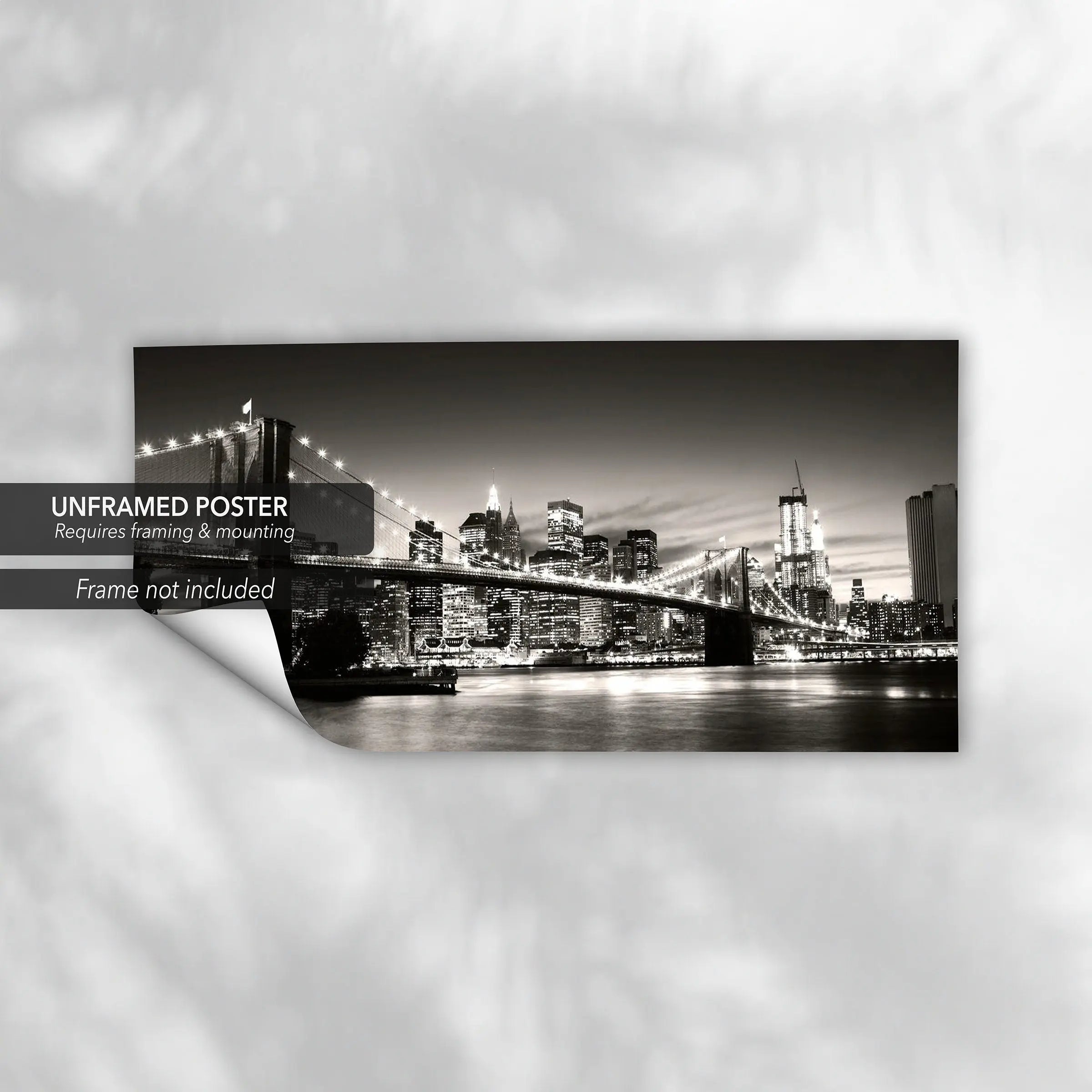 Brooklyn Bridge Panorama B&W Canvas Wall Art | Poster Print Canvastoria