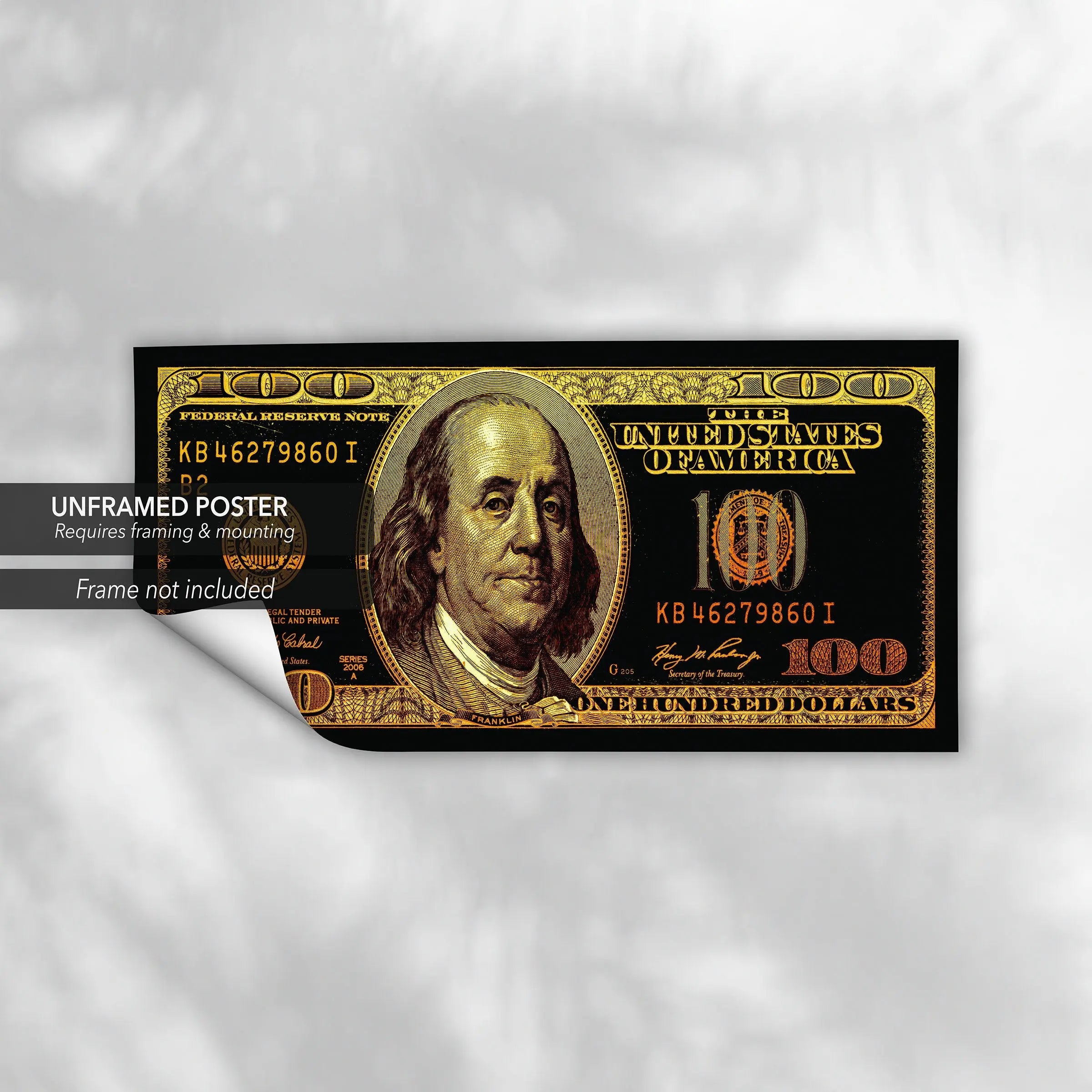 100 Dollar Bill 'Benjamin Gold Standard' Canvas Wall Art | Poster Print Canvastoria