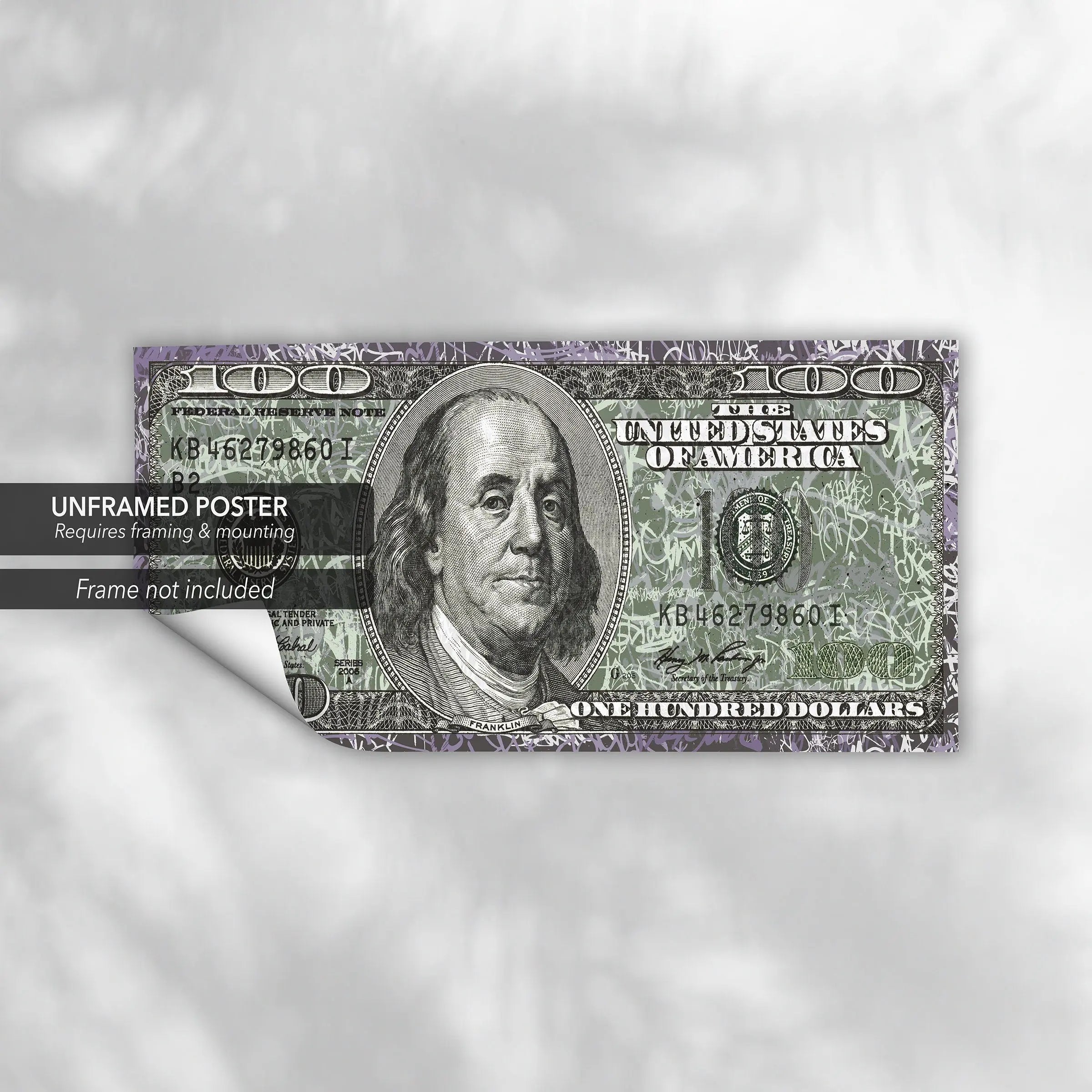 Graffiti UV 100 Dollar Bill Canvas Wall Art | Poster Print - Canvastoria