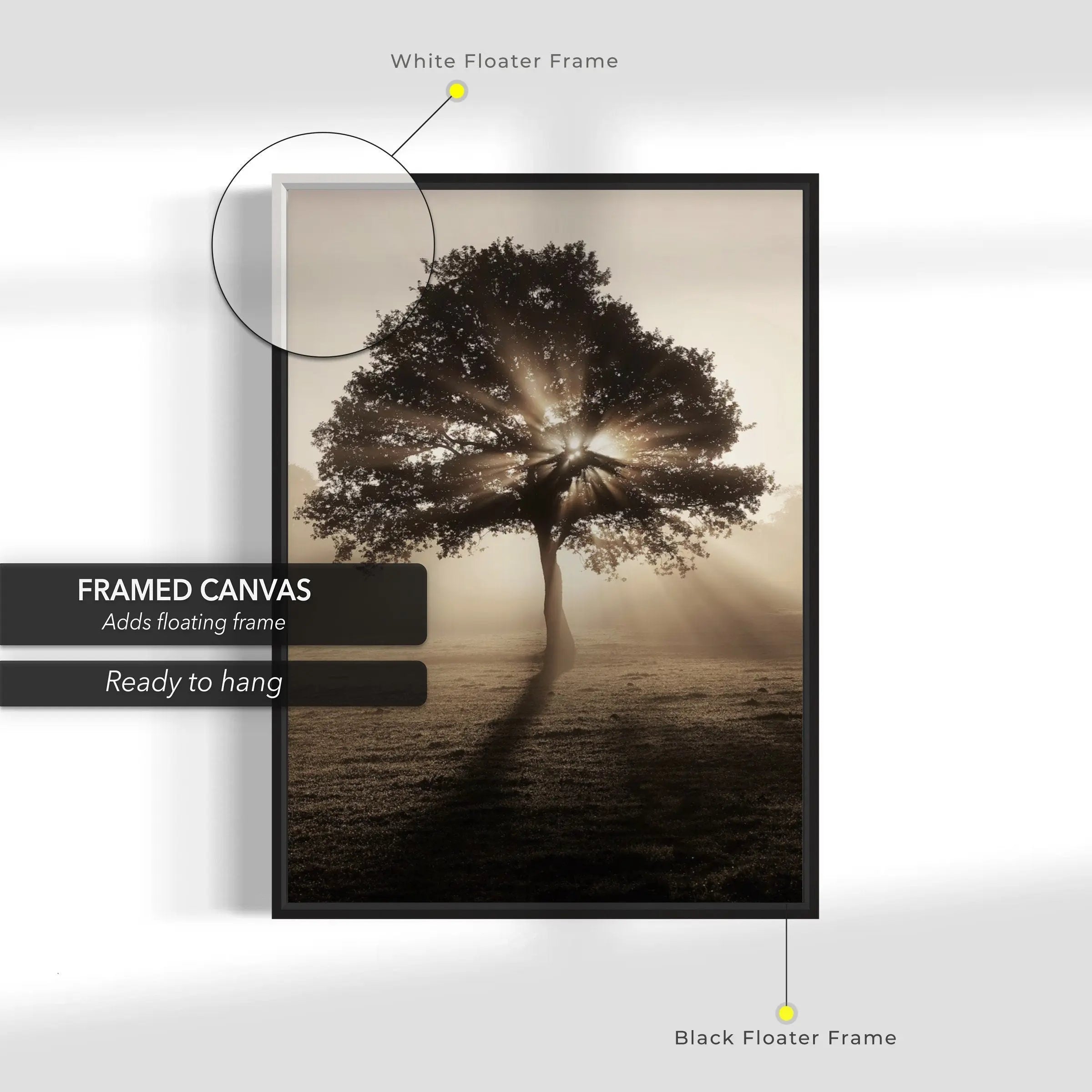 Tree & Sun Streaks Canvas Wall Art | Poster Print Canvastoria