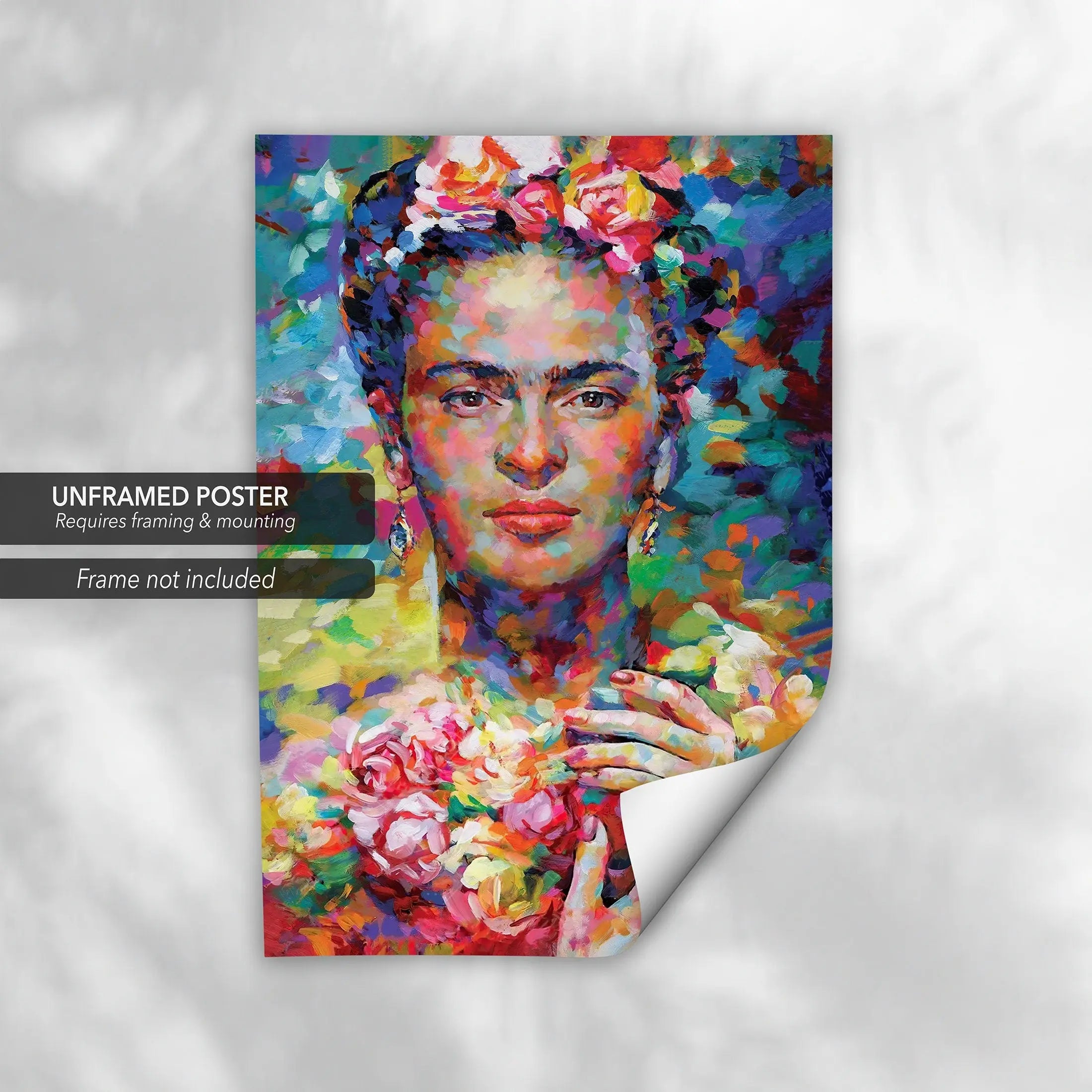 Frida Kahlo & Bunch of Head Flowers Canvas Wall Art | Poster Print Canvastoria