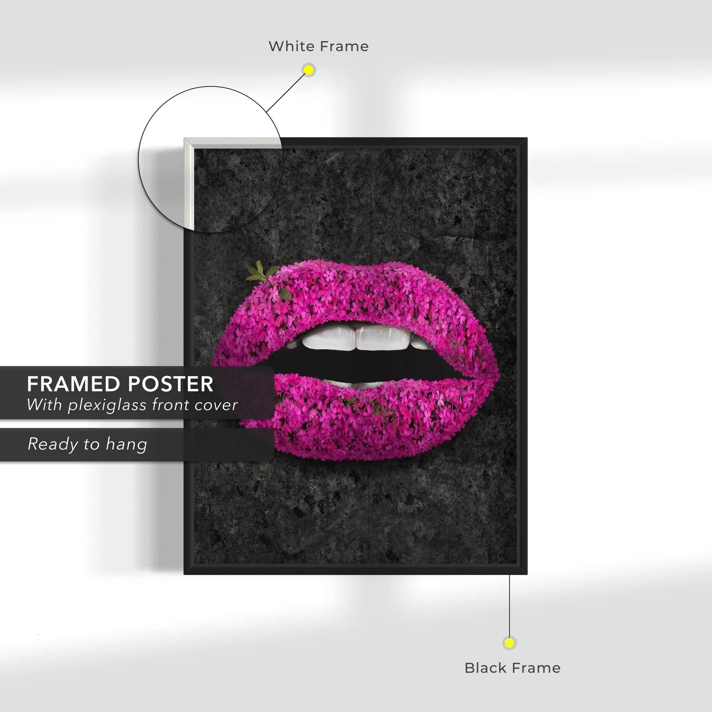 Black Stone Flowers Lips Canvas Wall Art | Poster Print Canvastoria