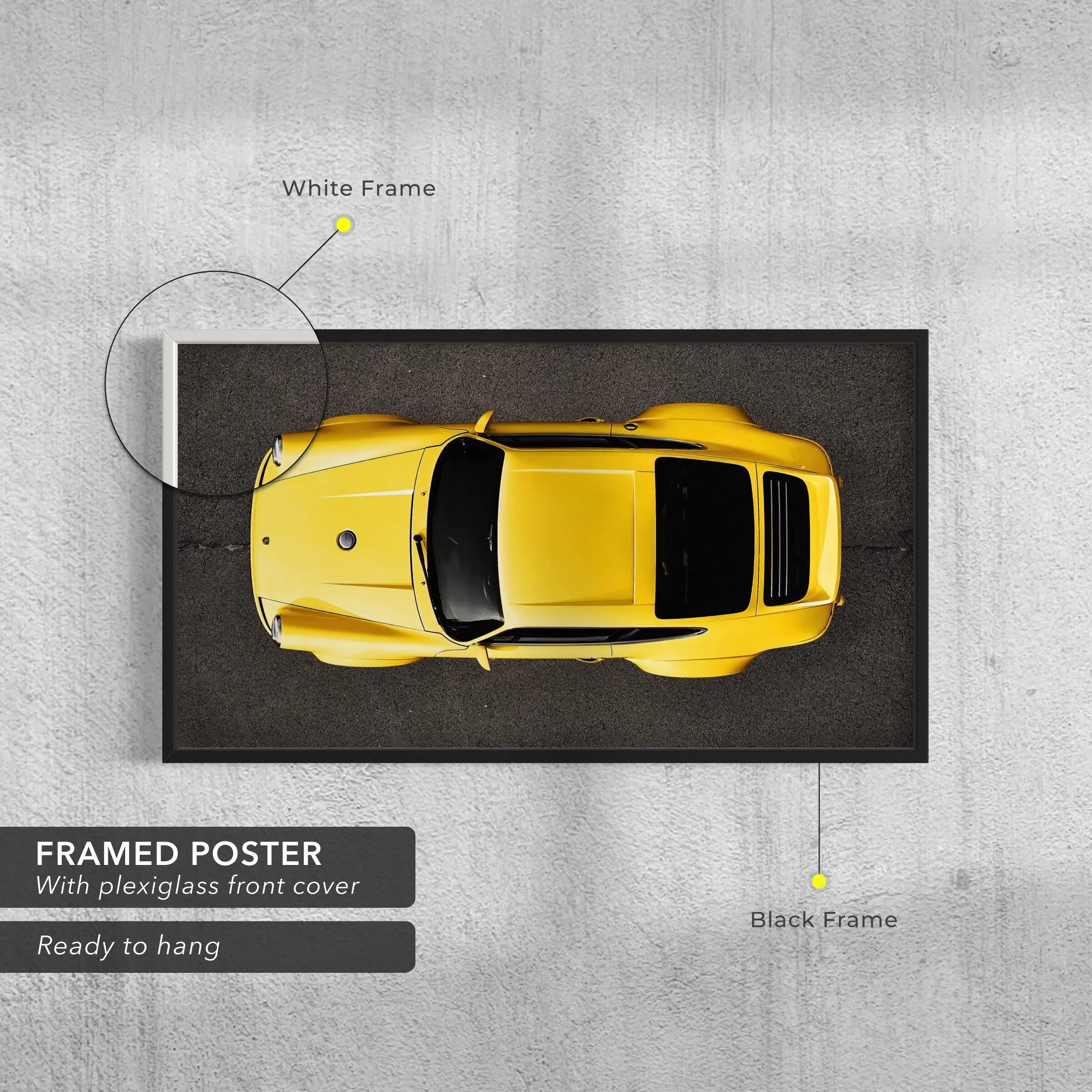 Yellow Porsche 911 Top View Canvas Art | Poster Print Canvastoria
