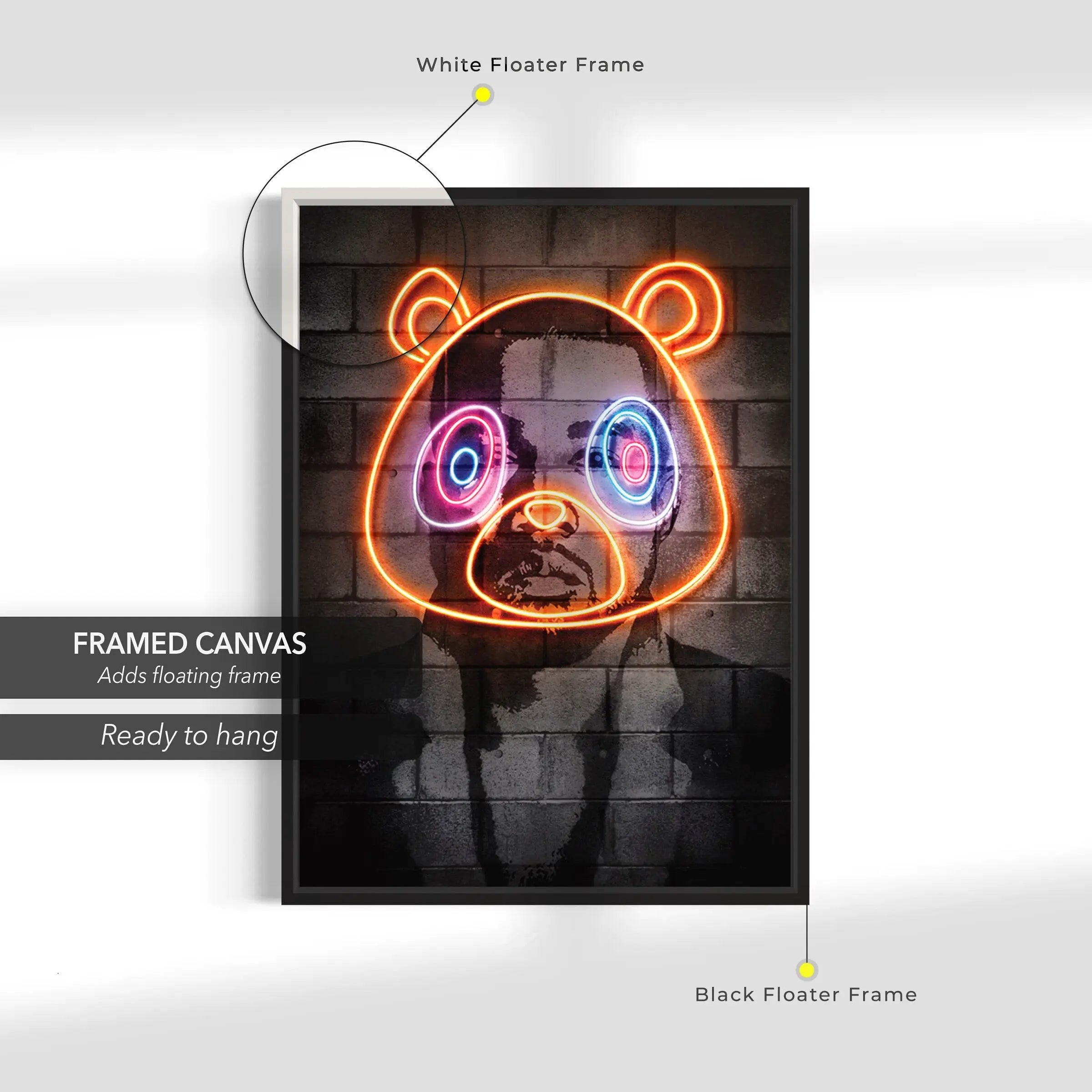 Kanye West Neon Graduation Bear Canvas Art | Poster Print Canvastoria