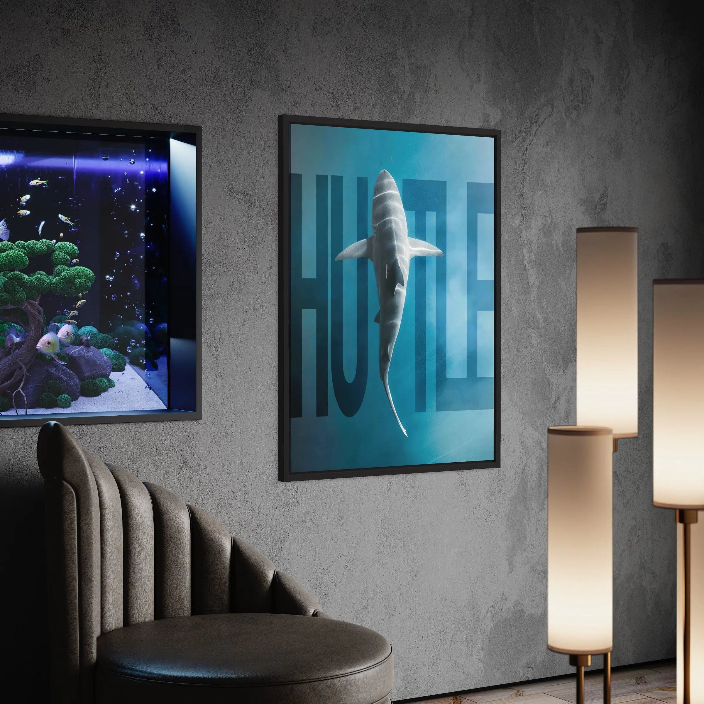 Hustle Mode Shark Canvas Art | Poster Print Canvastoria