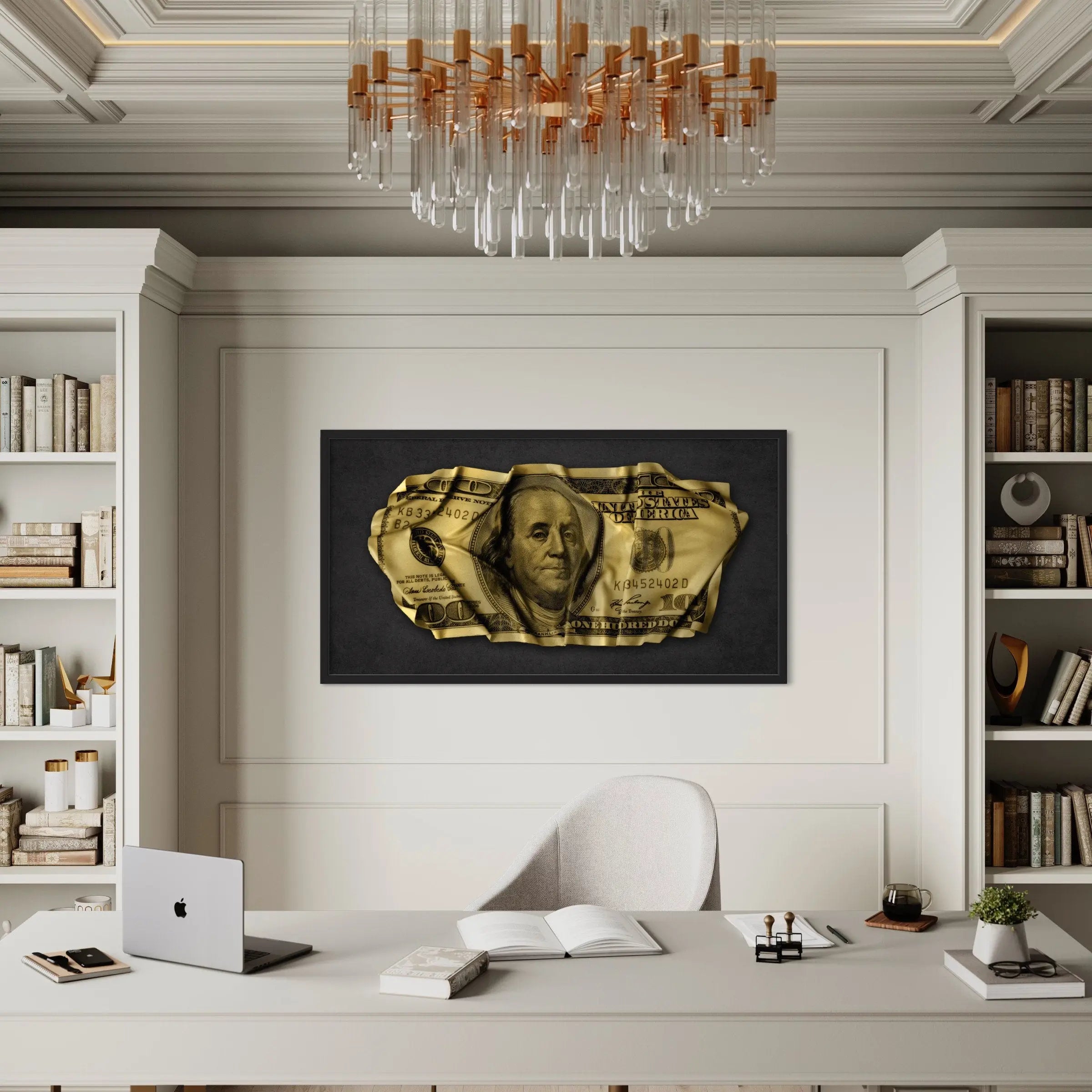 Crumpled 100 Gold Dollar Bill Canvas Art | Poster Print Canvastoria