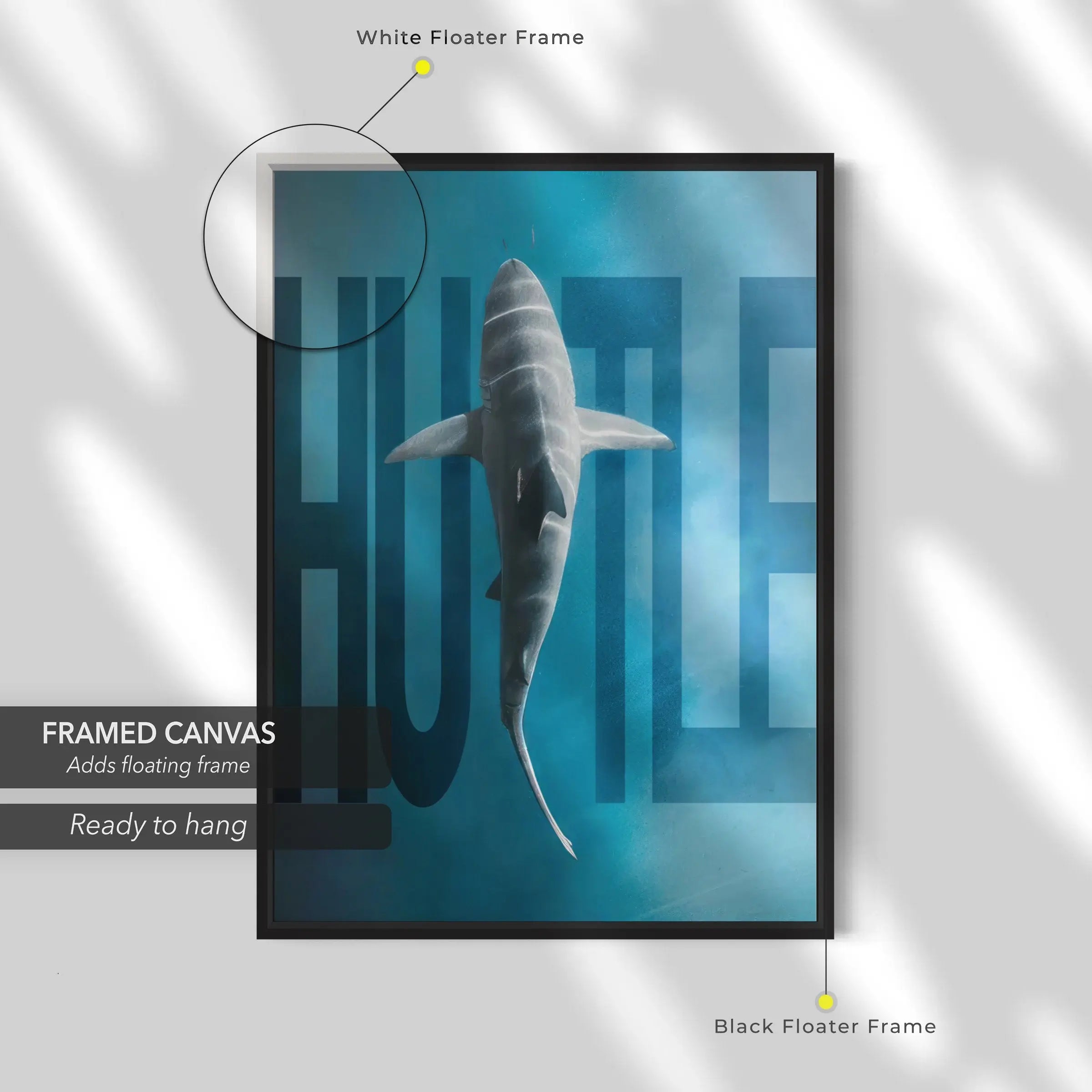 Hustle Mode Shark Canvas Art | Poster Print Canvastoria