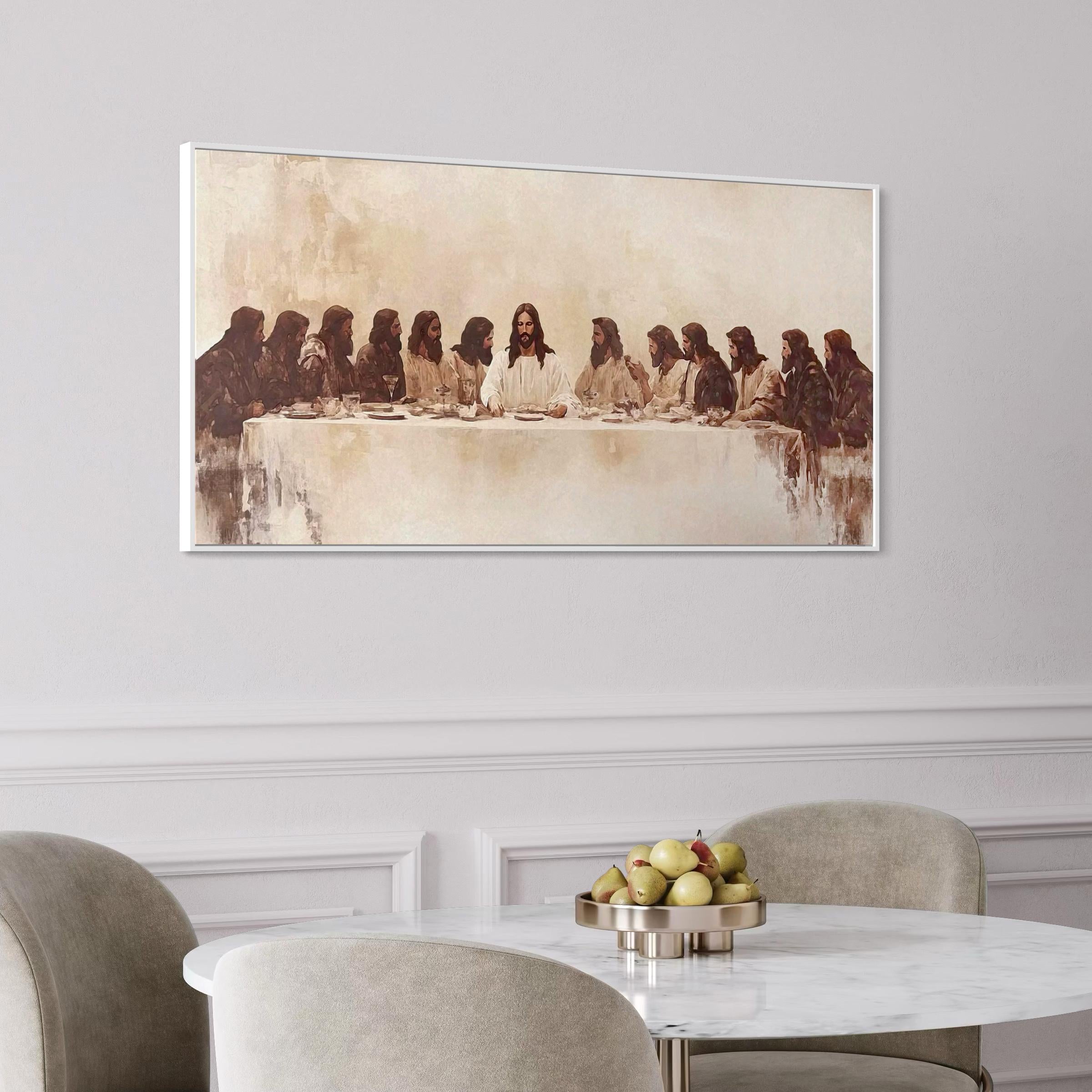 The Last Supper Canvas Wall Art | Watercolor Jesus Modern Christian Religious Poster Print