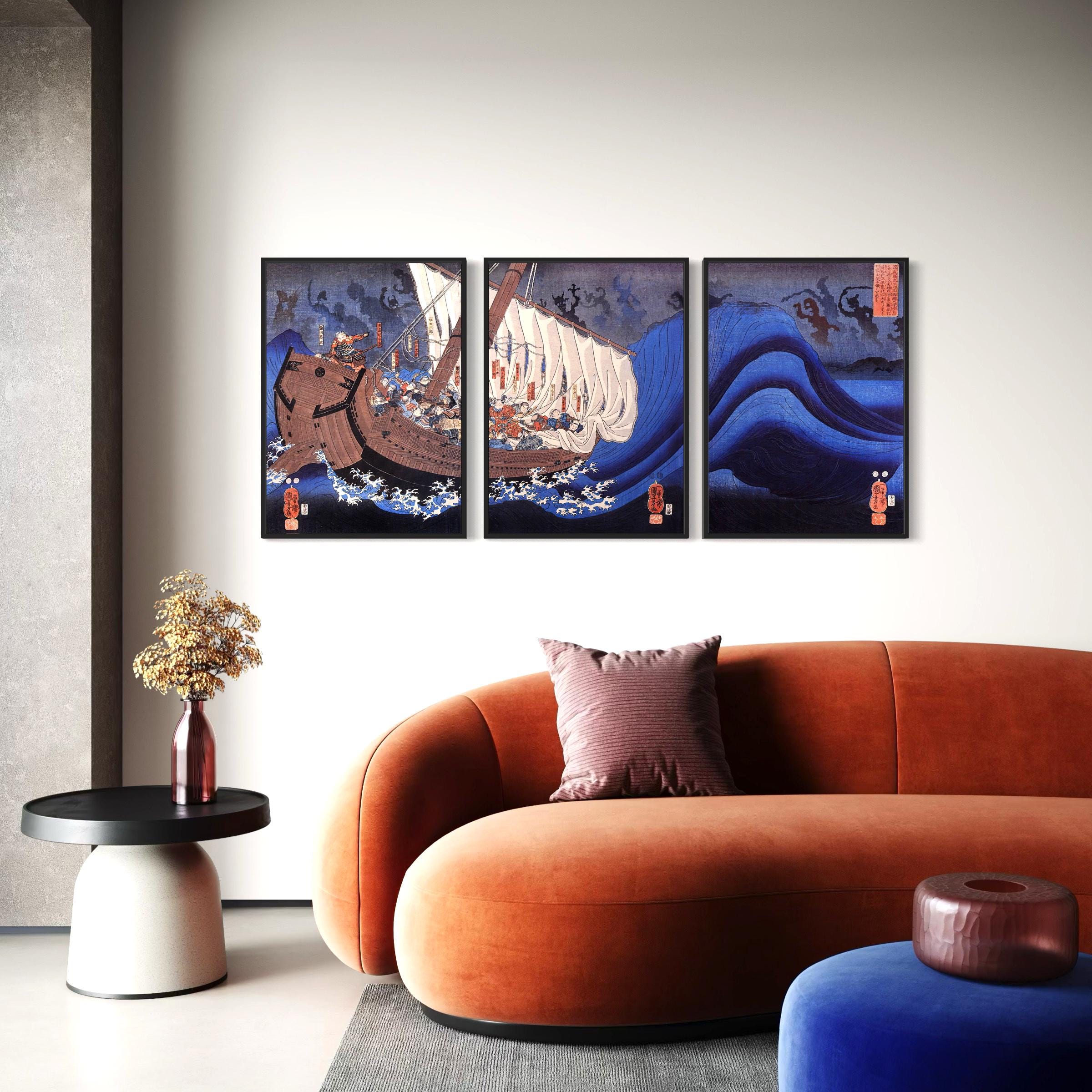 Ghosts of the Taira Set of 3 Utagawa Kuniyoshi Japanese Poster Prints | Canvas Wall Art