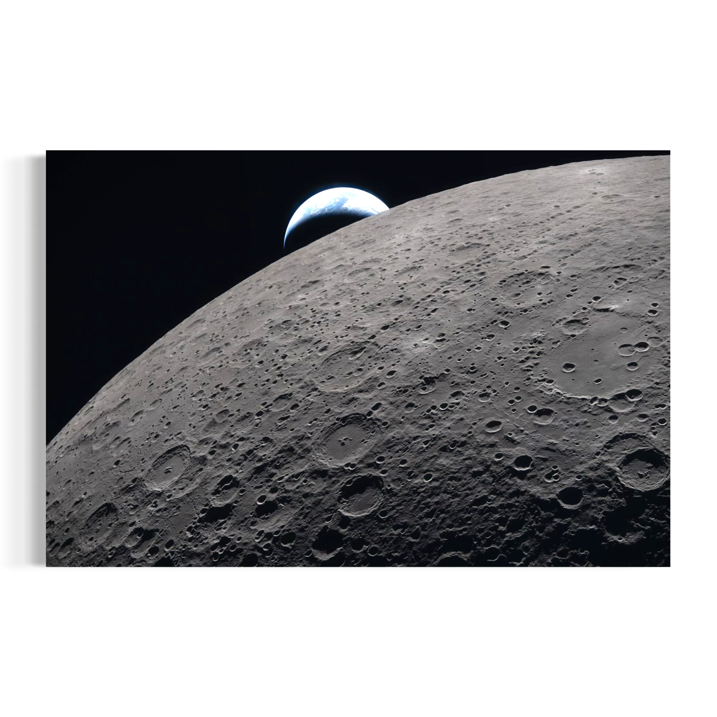 a close-up view of the moon's surface, showcasing its craters and features.