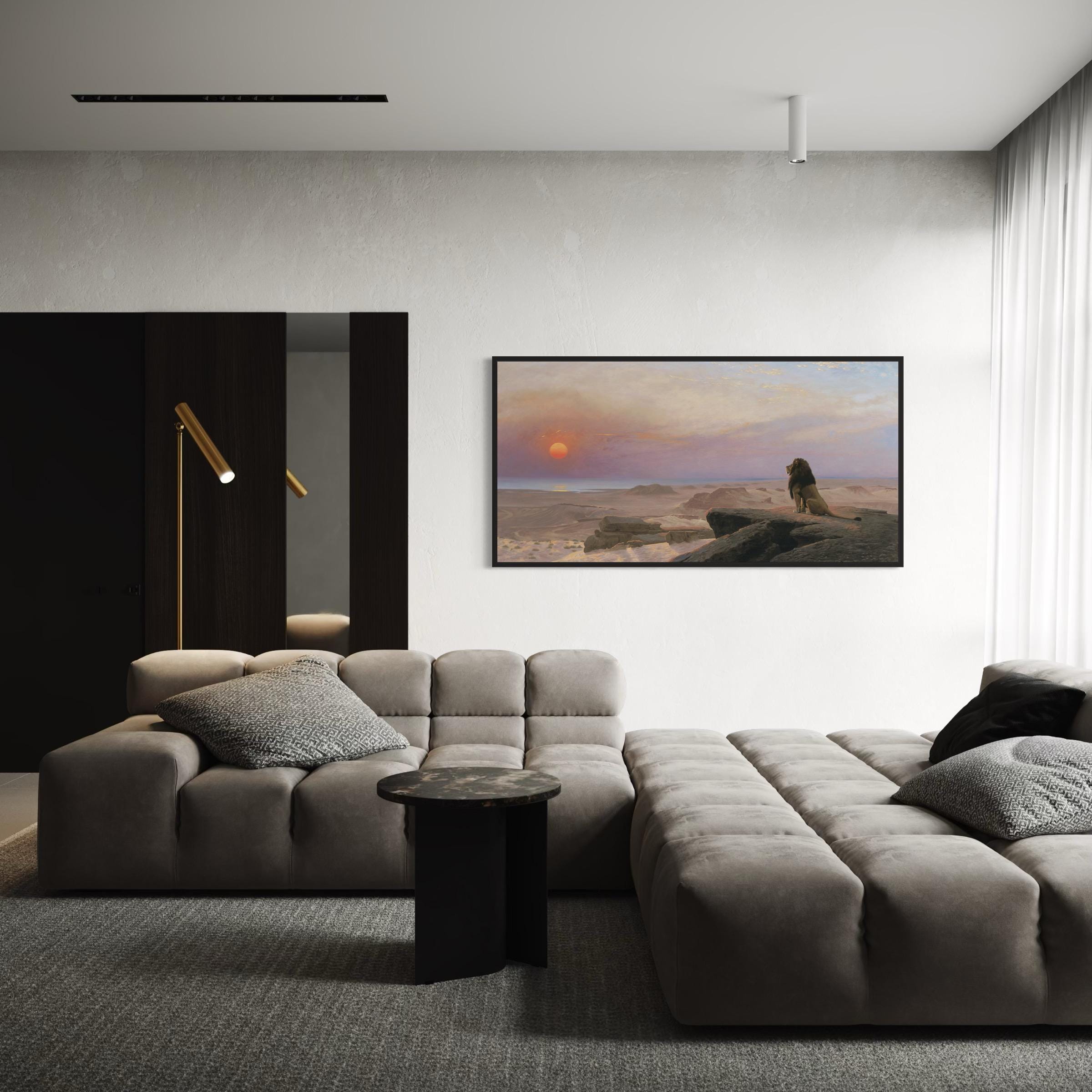 The Two Majesties by Jean-Leon Gerome | Lion Sunset Desert Canvas Art | Poster Print