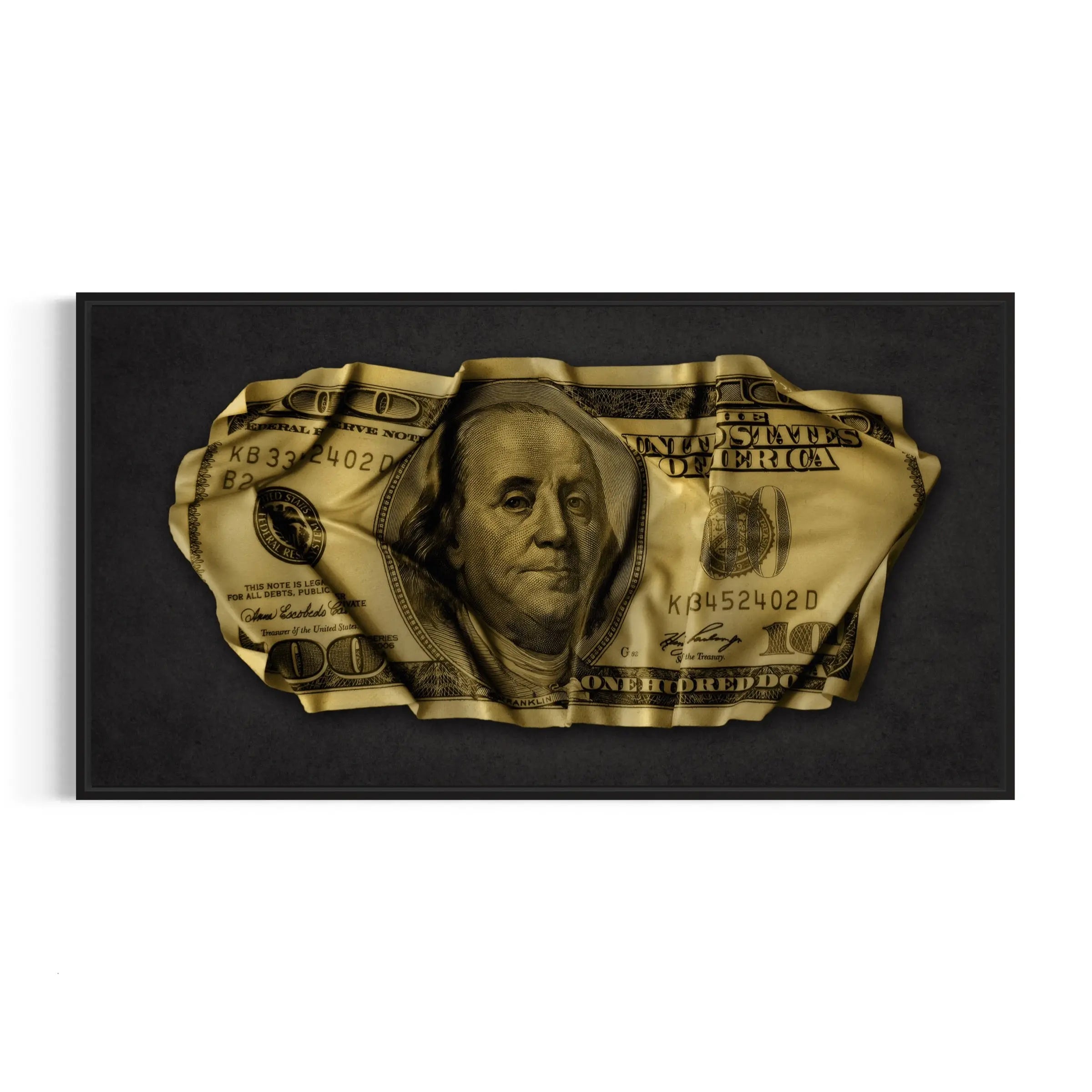 Crumpled 100 Gold Dollar Bill Canvas Art | Poster Print Canvastoria