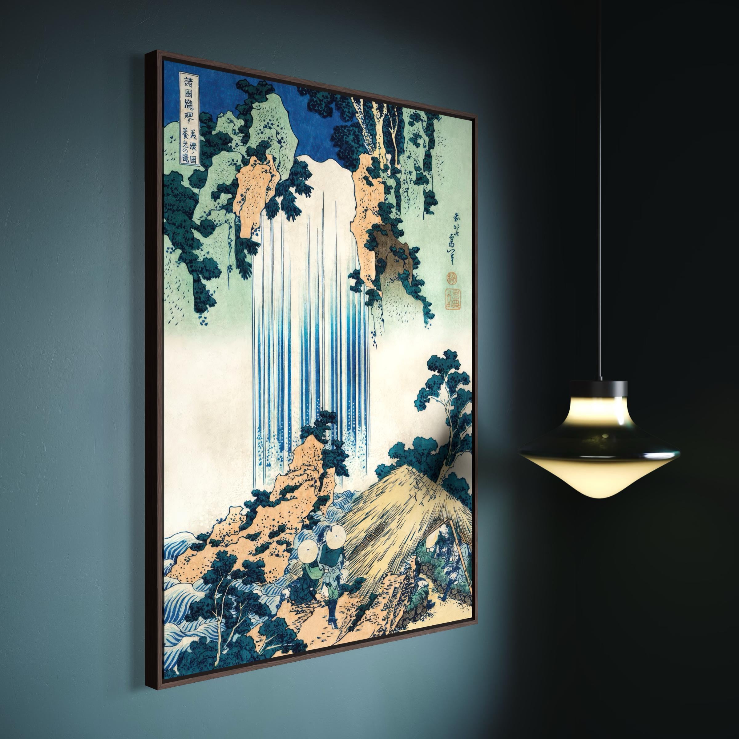 Waterfall Canvas Wall Art | Hokusai Japanese Vintage Ukiyo-e Poster Print Art