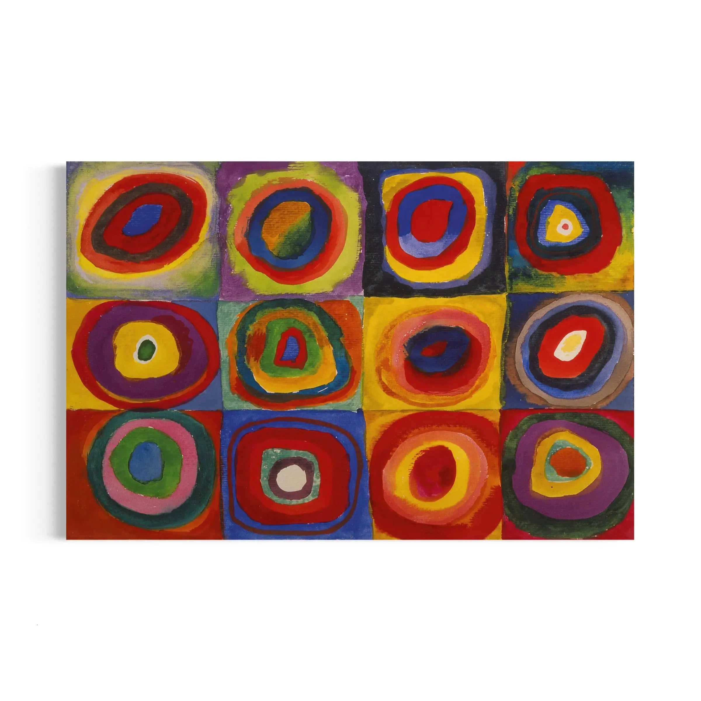 a painting of different colored circles on a white background