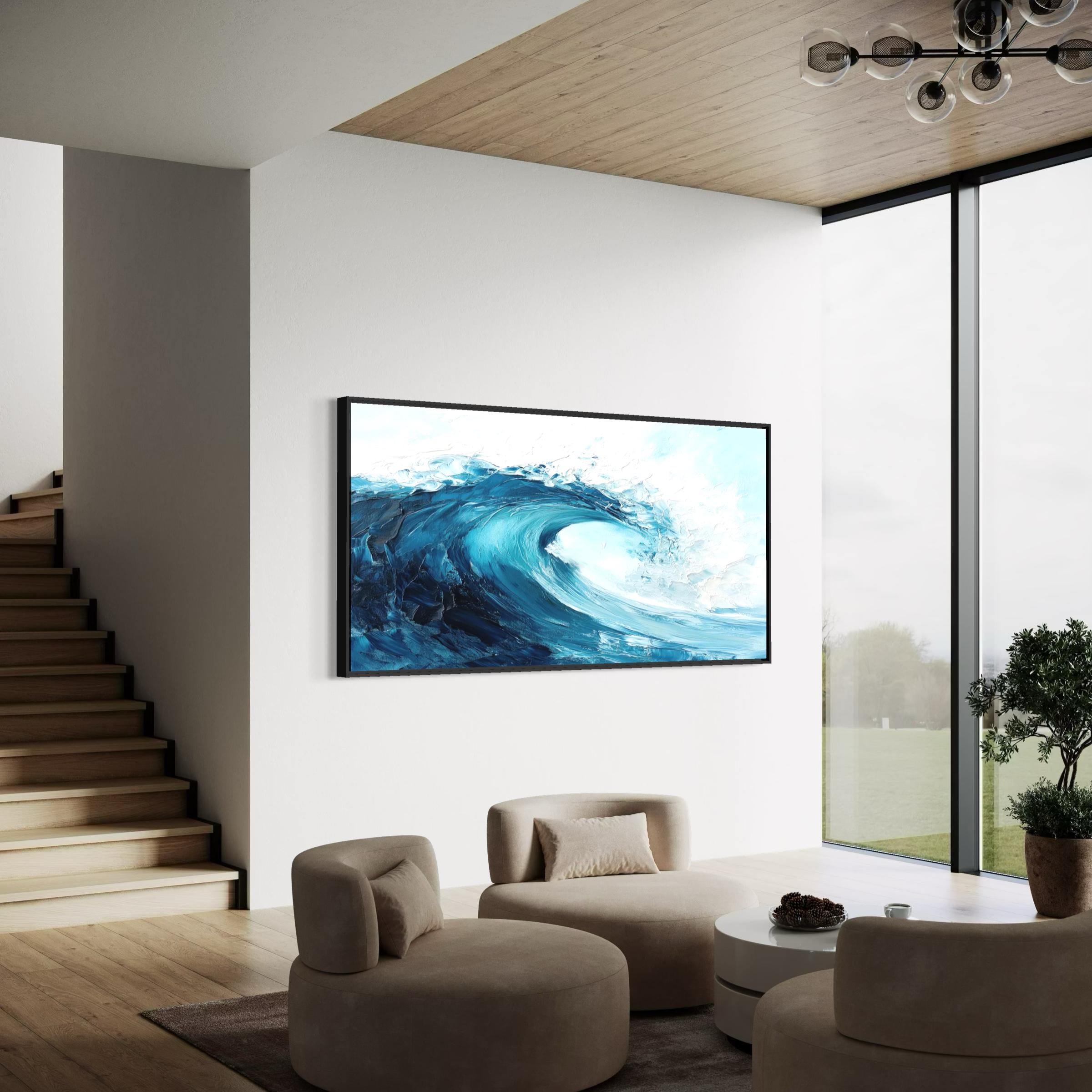 Wave Minimalist Ocean Artwork Canvas Wall Art Print | Neutral Coastal Decor