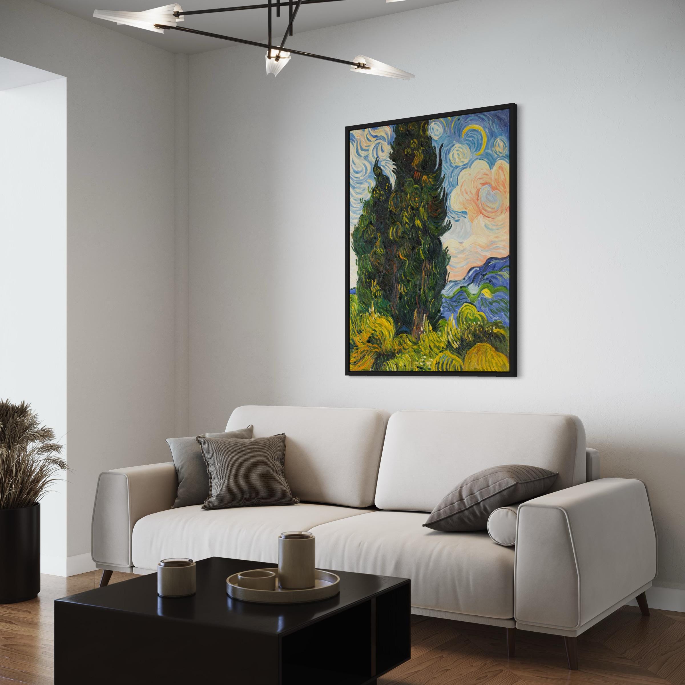 Vincent van Gogh Two Cypresses | Swirling Sky Landscape Canvas Art | Poster Print