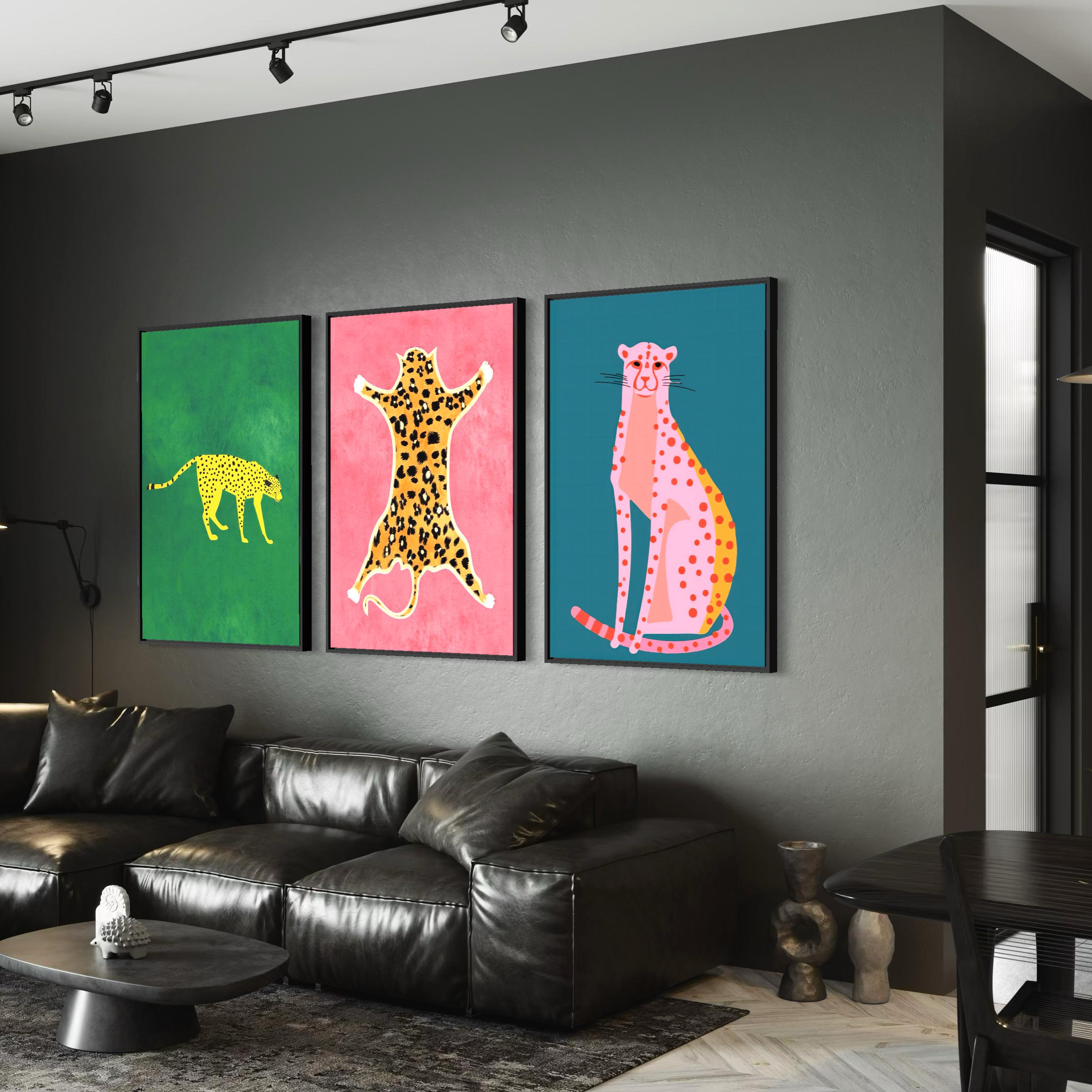 Set of 3 Prints Cheetah Cats Animal | Modern Boho Preppy Poster | Canvas Wall Art