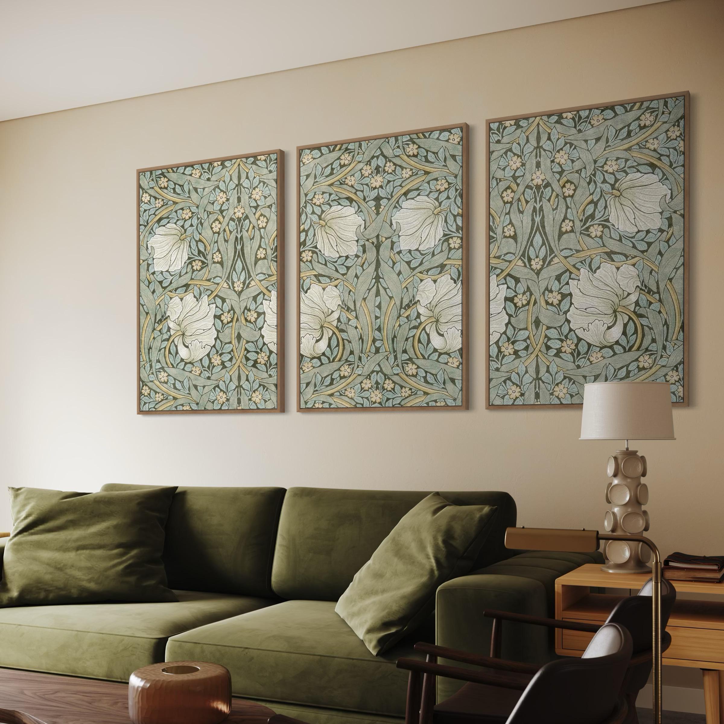 William Morris Pimpernel Botanical Set of 3 Canvas | Poster Prints | Vintage Floral Sage Green