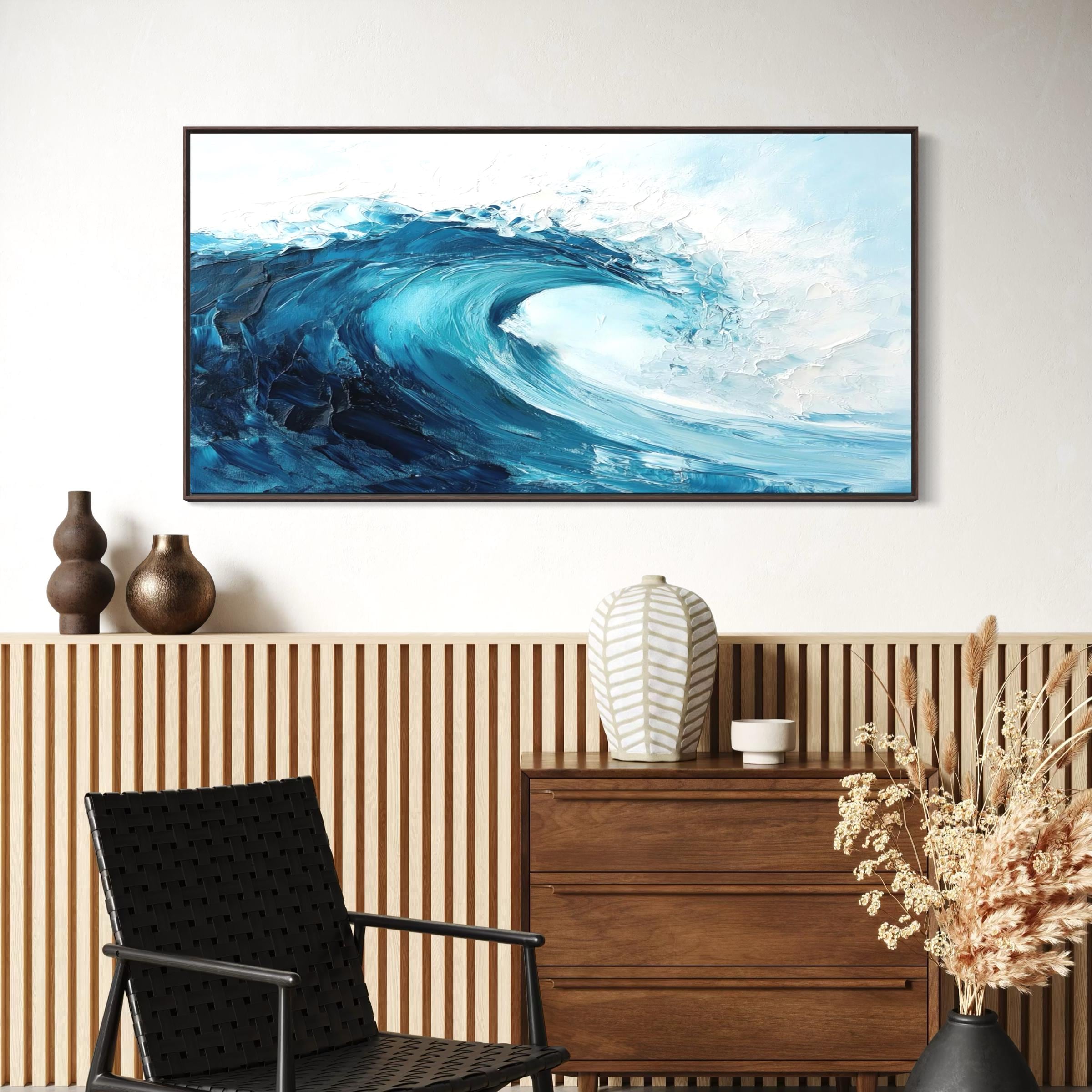 Wave Minimalist Ocean Artwork Canvas Wall Art Print | Neutral Coastal Decor