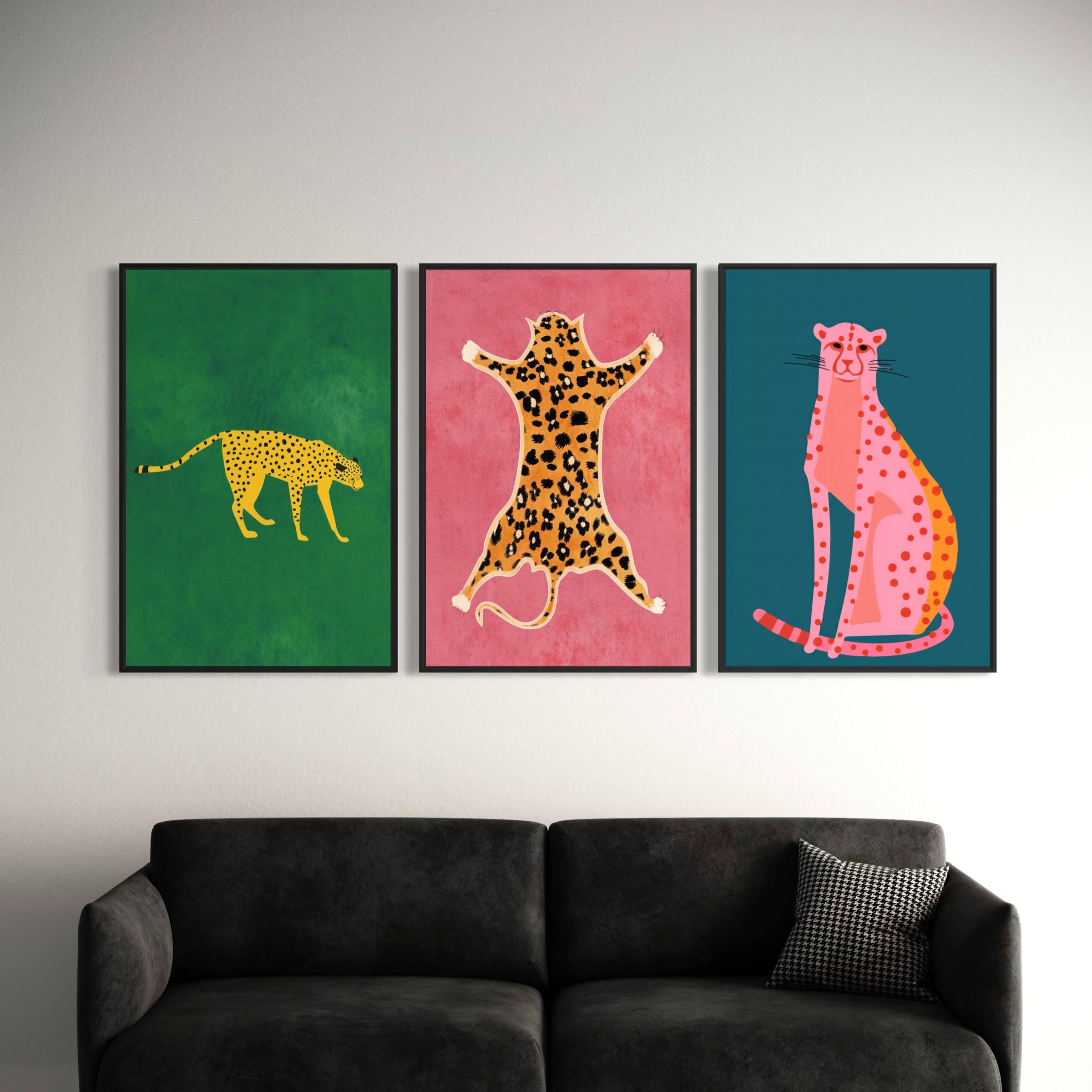 Set of 3 Prints Cheetah Cats Animal | Modern Boho Preppy Poster | Canvas Wall Art