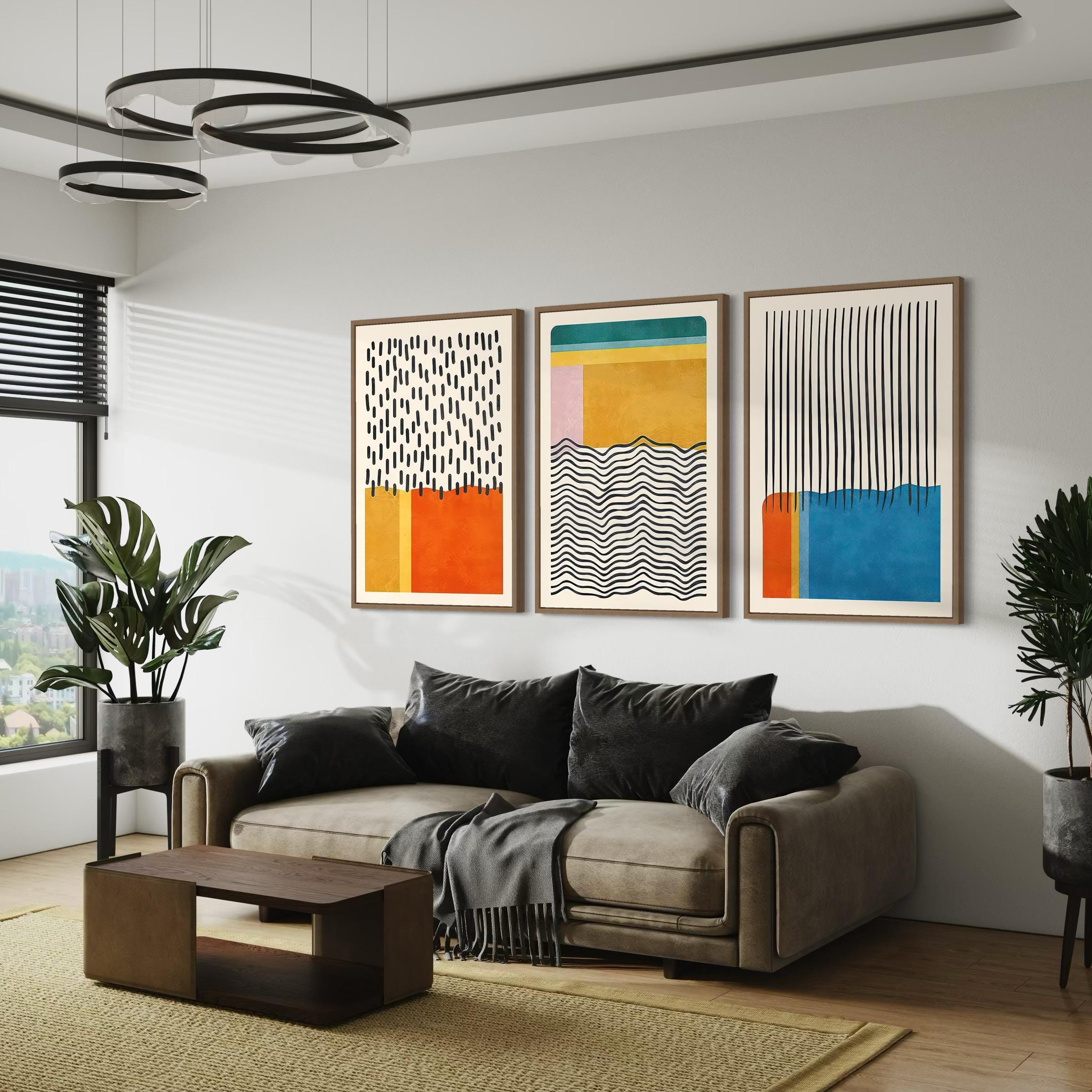 Set of 3 Color Block | Bauhaus Mid Century Modern Poster Prints | Canvas Art