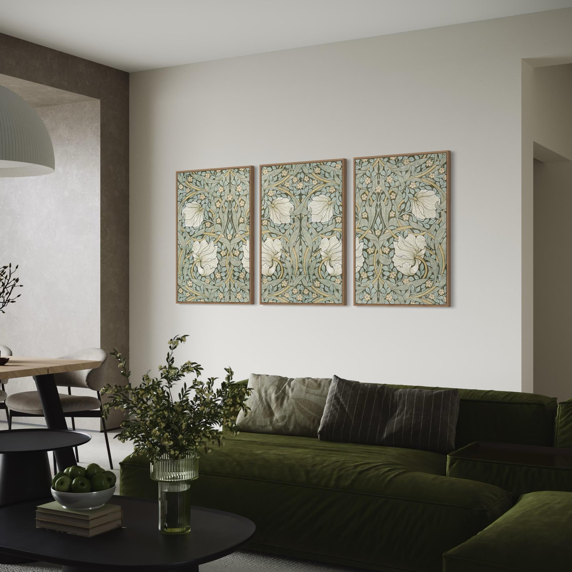 William Morris Pimpernel Botanical Set of 3 Canvas | Poster Prints | Vintage Floral Sage Green
