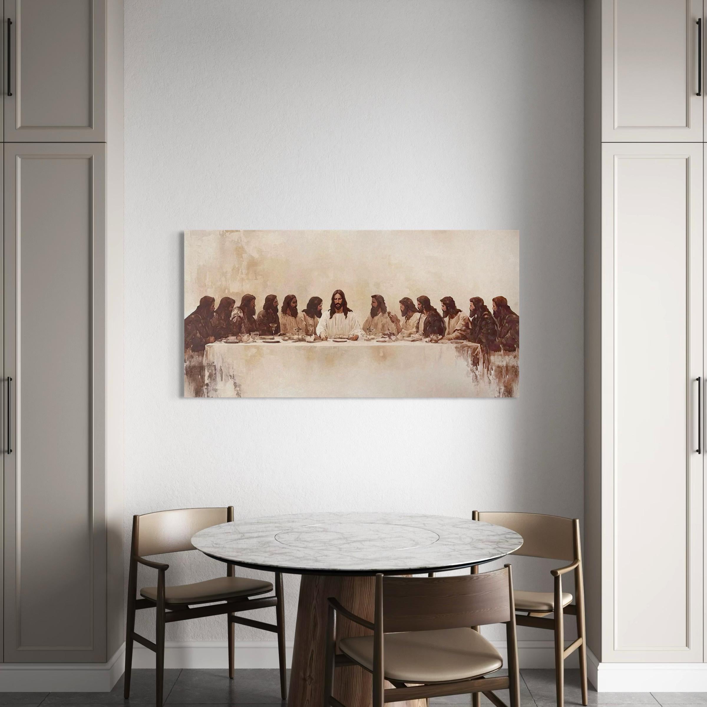 The Last Supper Canvas Wall Art | Watercolor Jesus Modern Christian Religious Poster Print