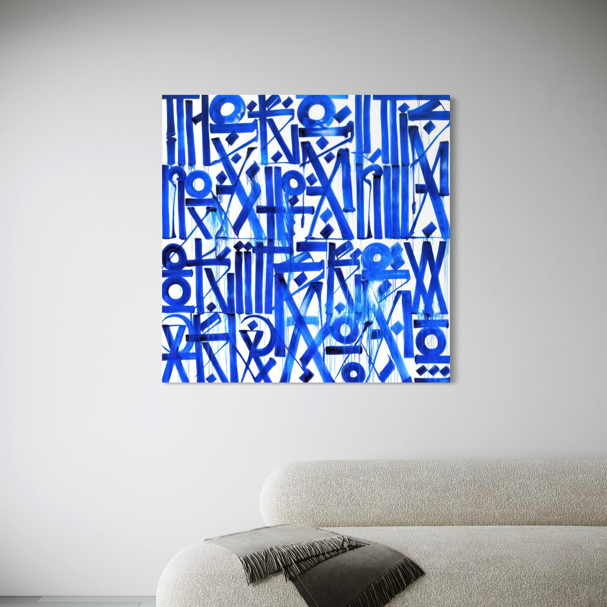 Blue Abstract Calligraphy Canvas Wall Art | Modern Typography Minimalist Poster Print