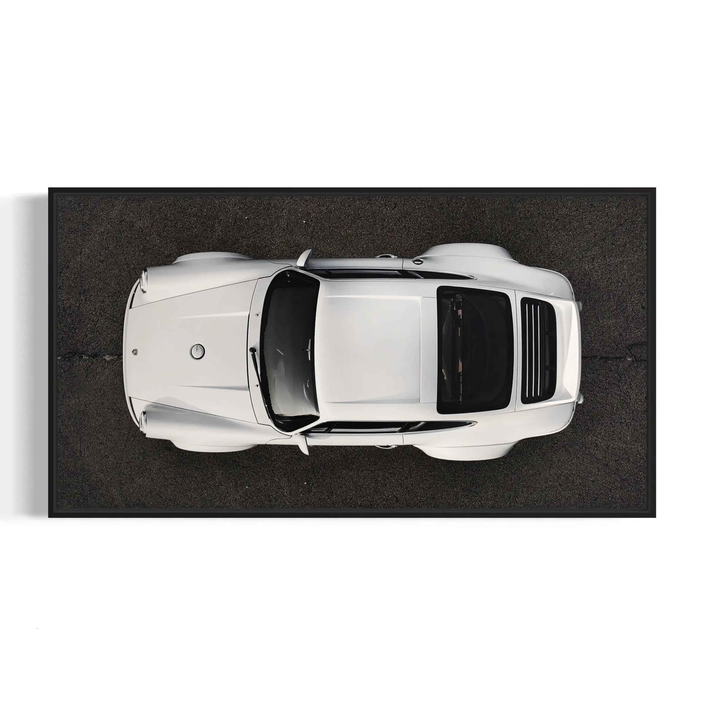 an overhead view of a white sports car