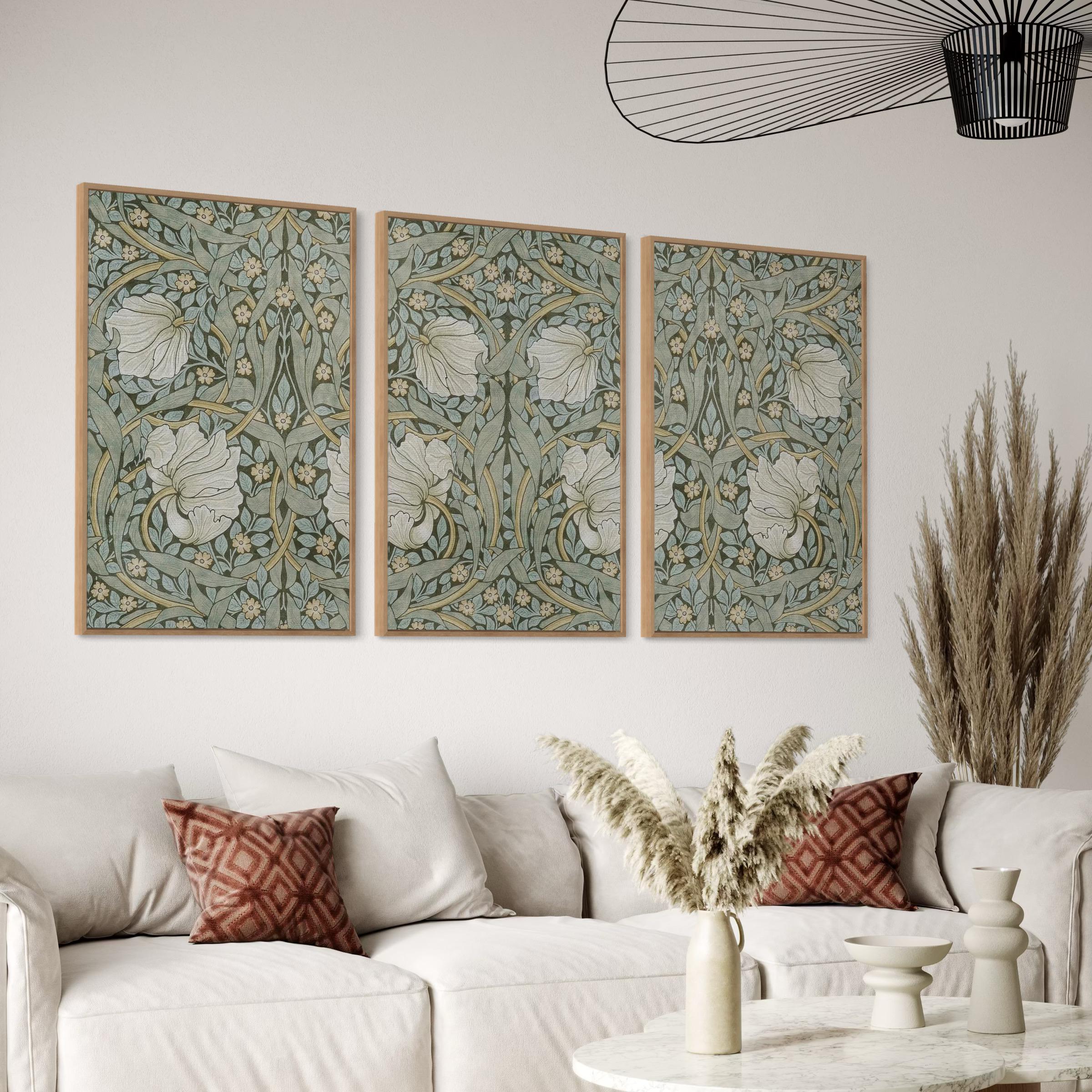 William Morris Pimpernel Botanical Set of 3 Canvas | Poster Prints | Vintage Floral Sage Green