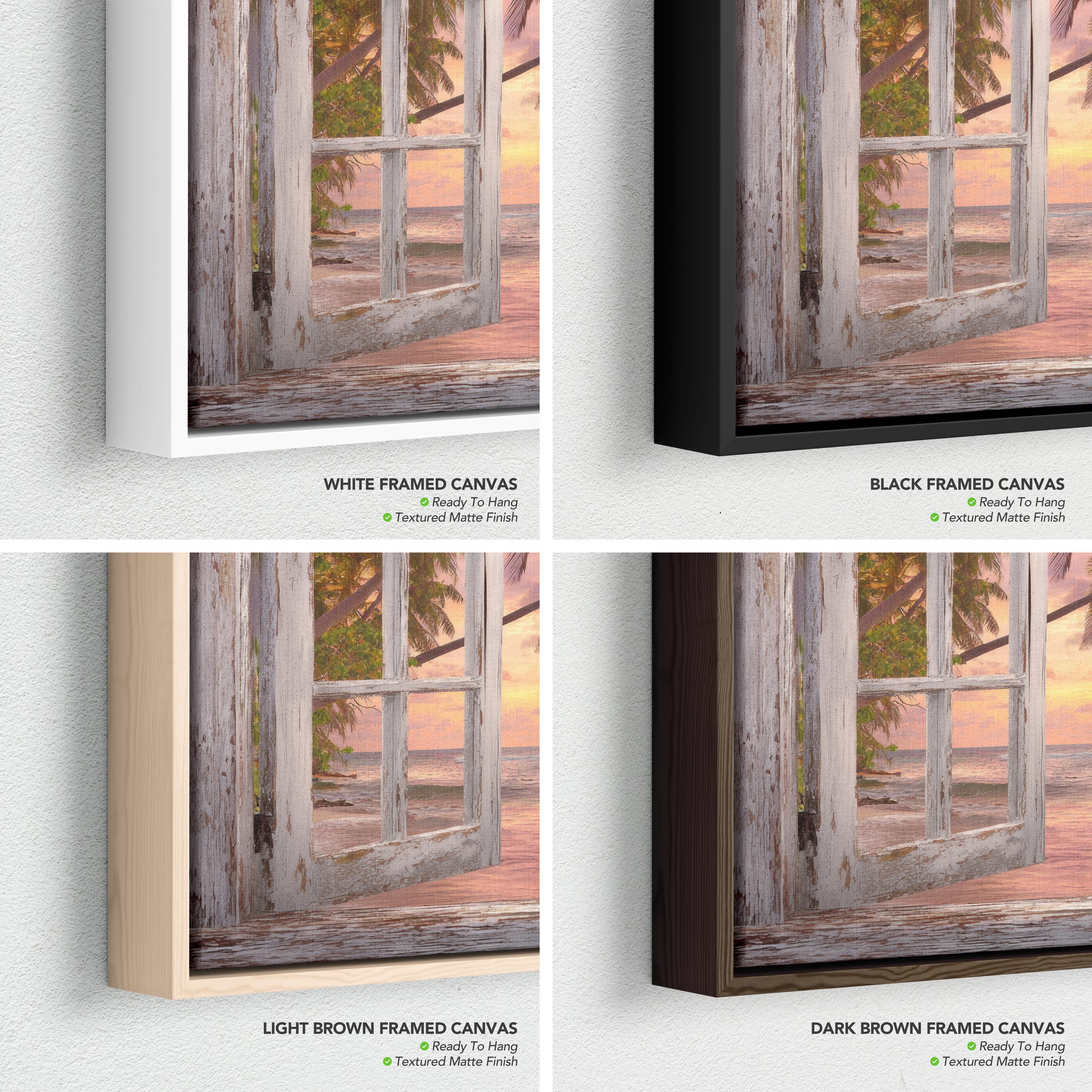 Window View Wall Art Canvas Poster Print | Tropical Beach Sunset | Palm Tree Coastal Art