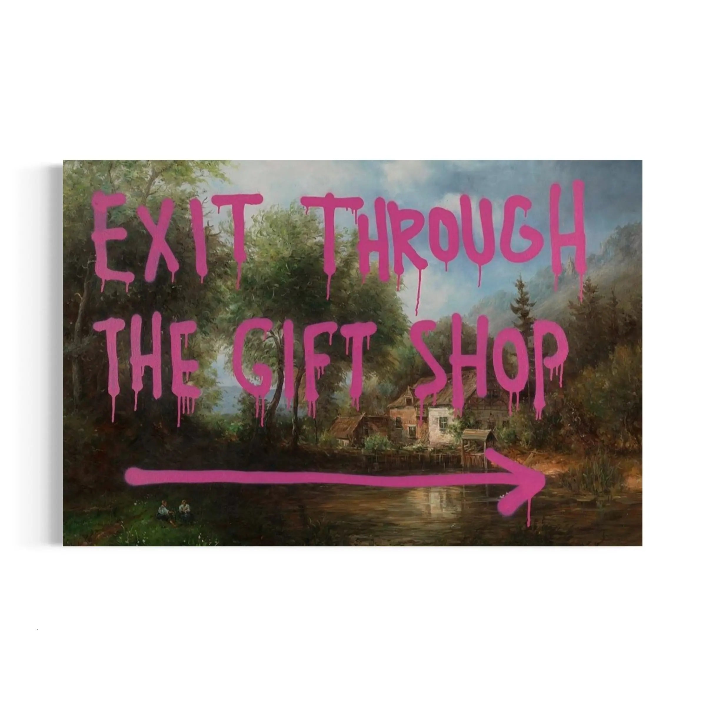 a painting with a pink arrow pointing to the right