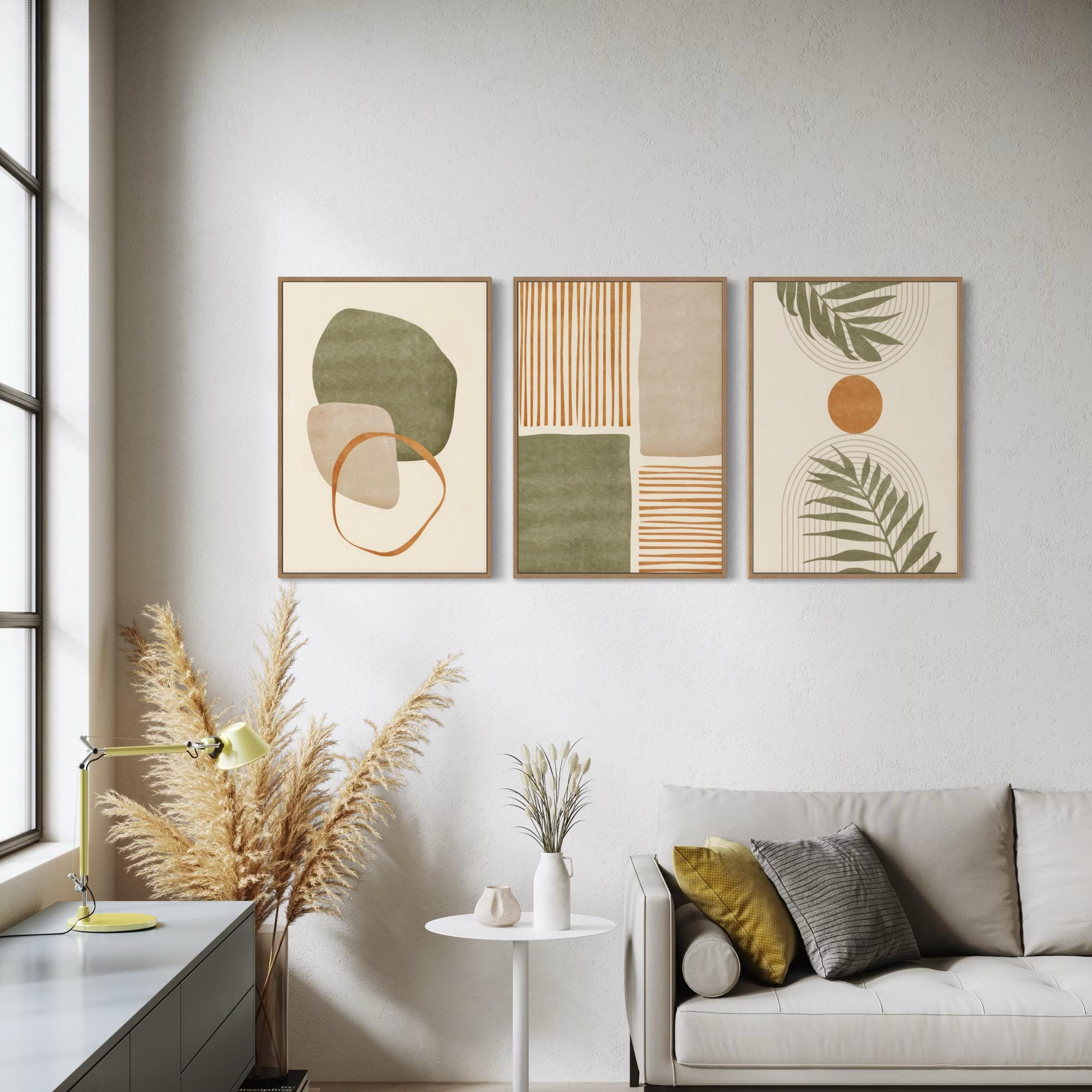 Set of 3 Canvas Wall Art | Poster Prints | Mid Century Modern Minimalist Boho Leaf Decor