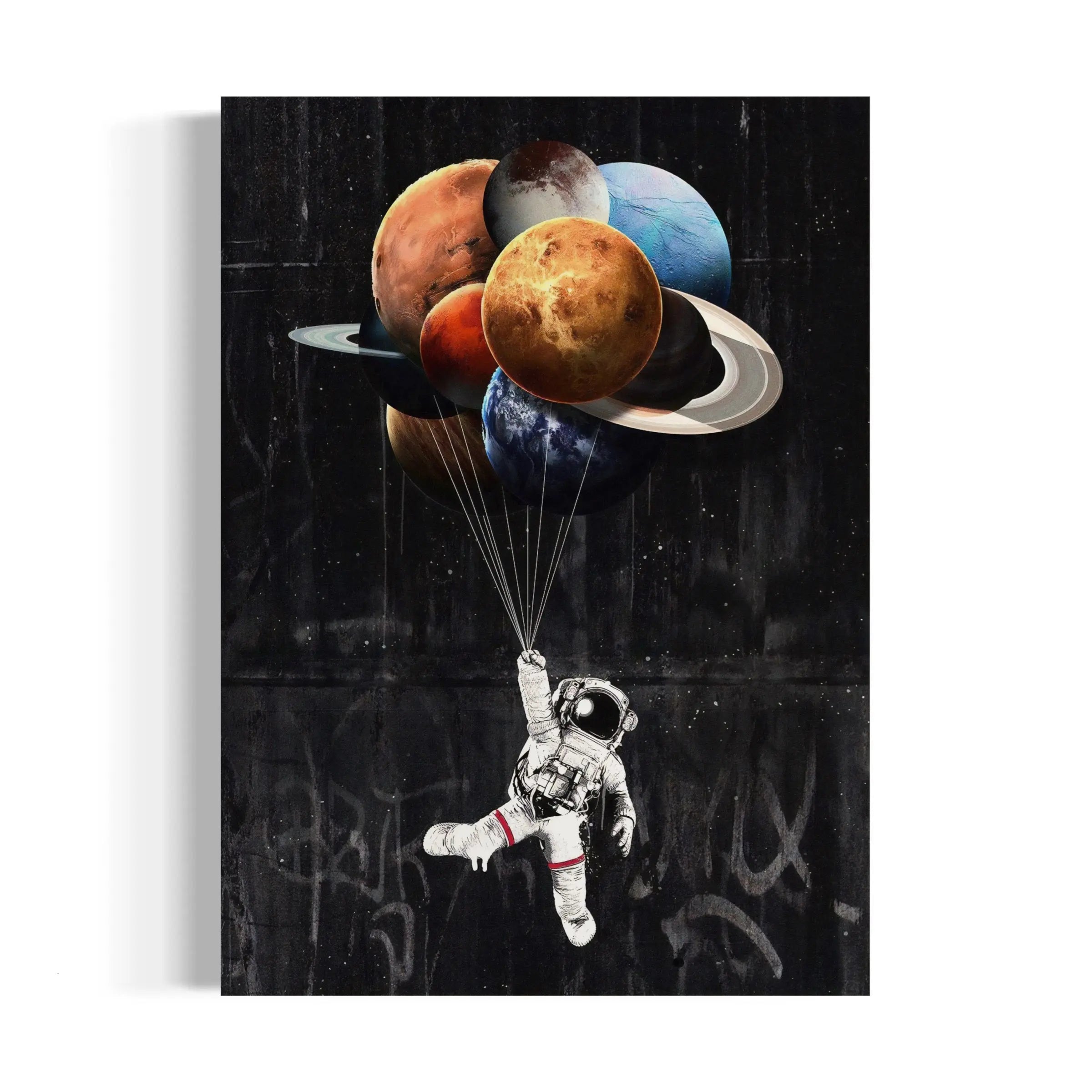 a painting of an astronaut floating in the air