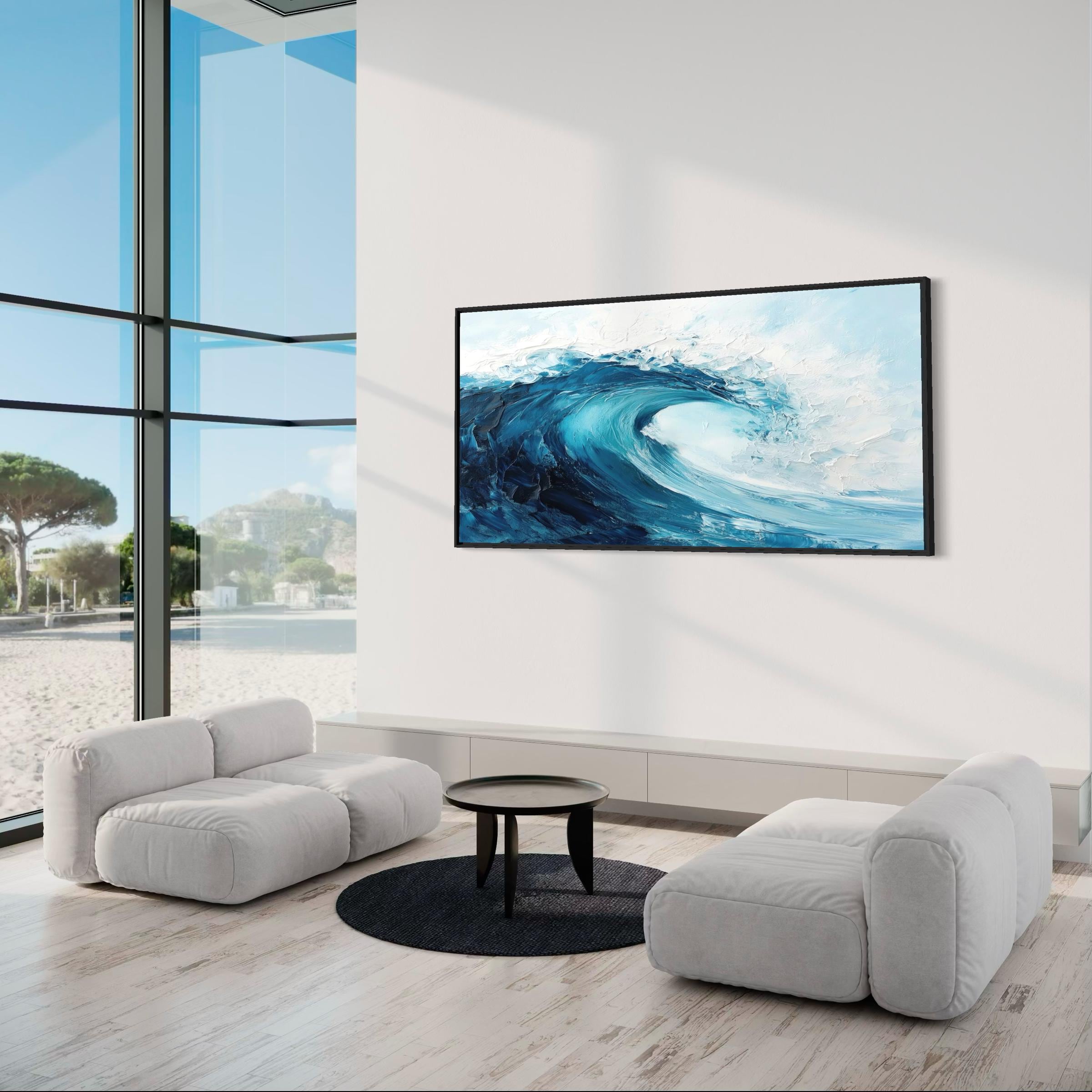 Wave Minimalist Ocean Artwork Canvas Wall Art Print | Neutral Coastal Decor
