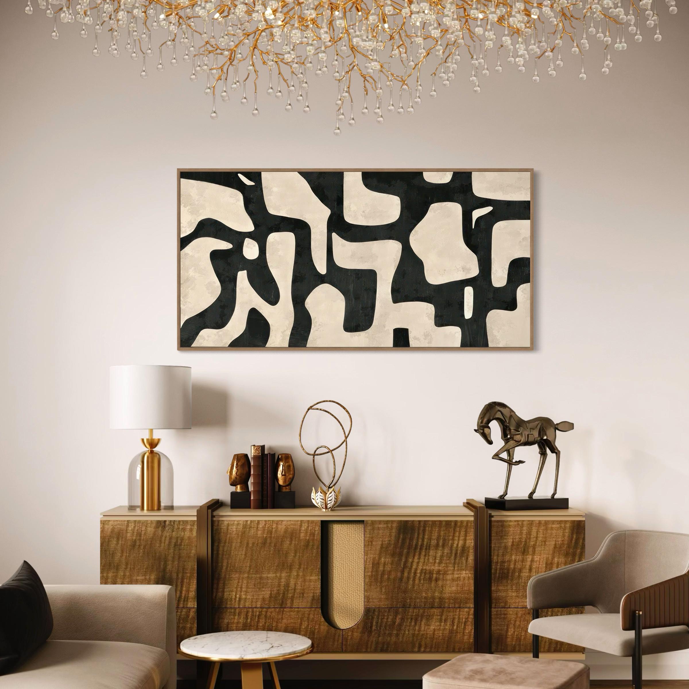 Mid Century Modern Canvas | Poster Print Wall Art | Abstract Black & White Boho Beige Art