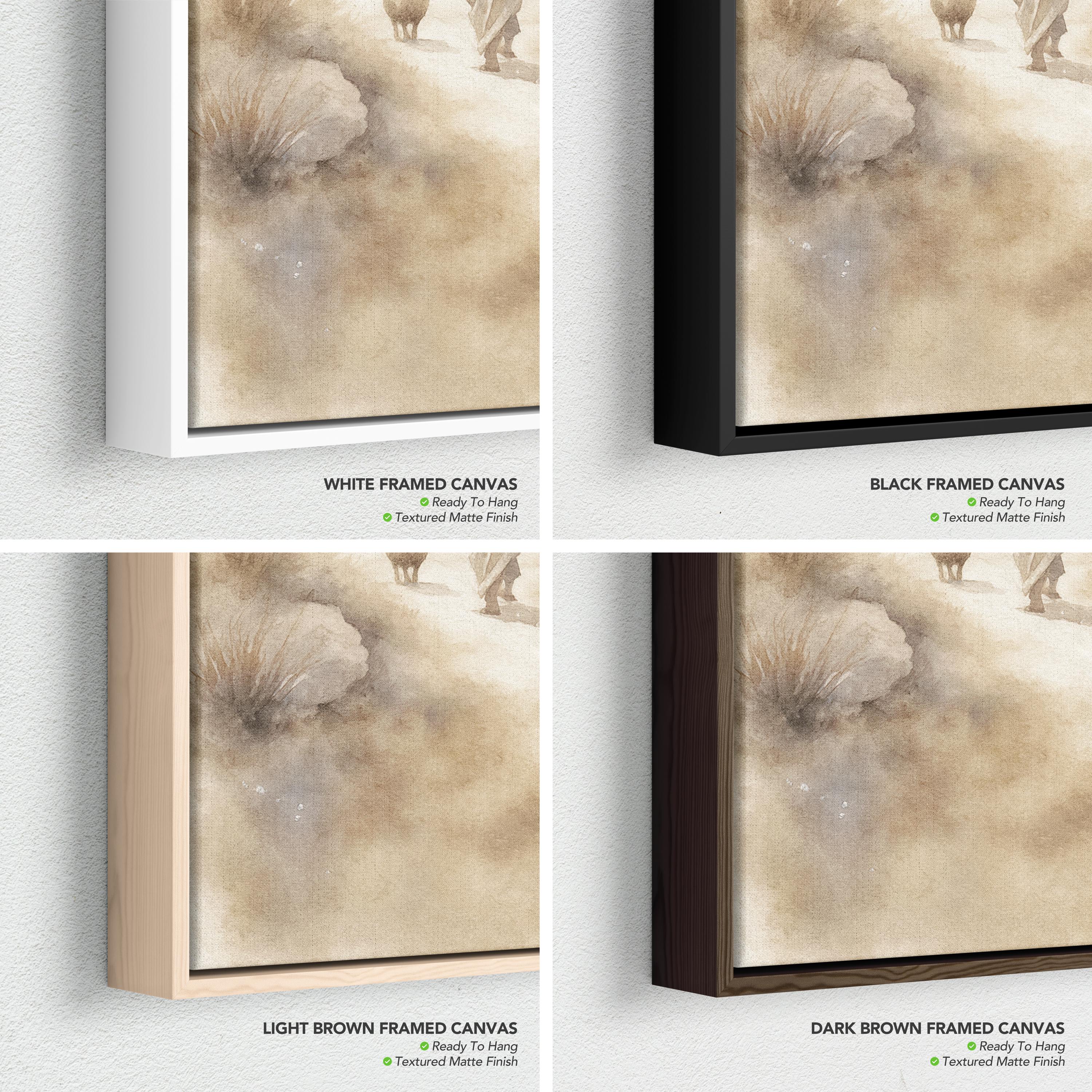 Jesus & Sheep Wall Art Canvas | Minimalist Christian Poster Print | Pastoral Abstract Landscape