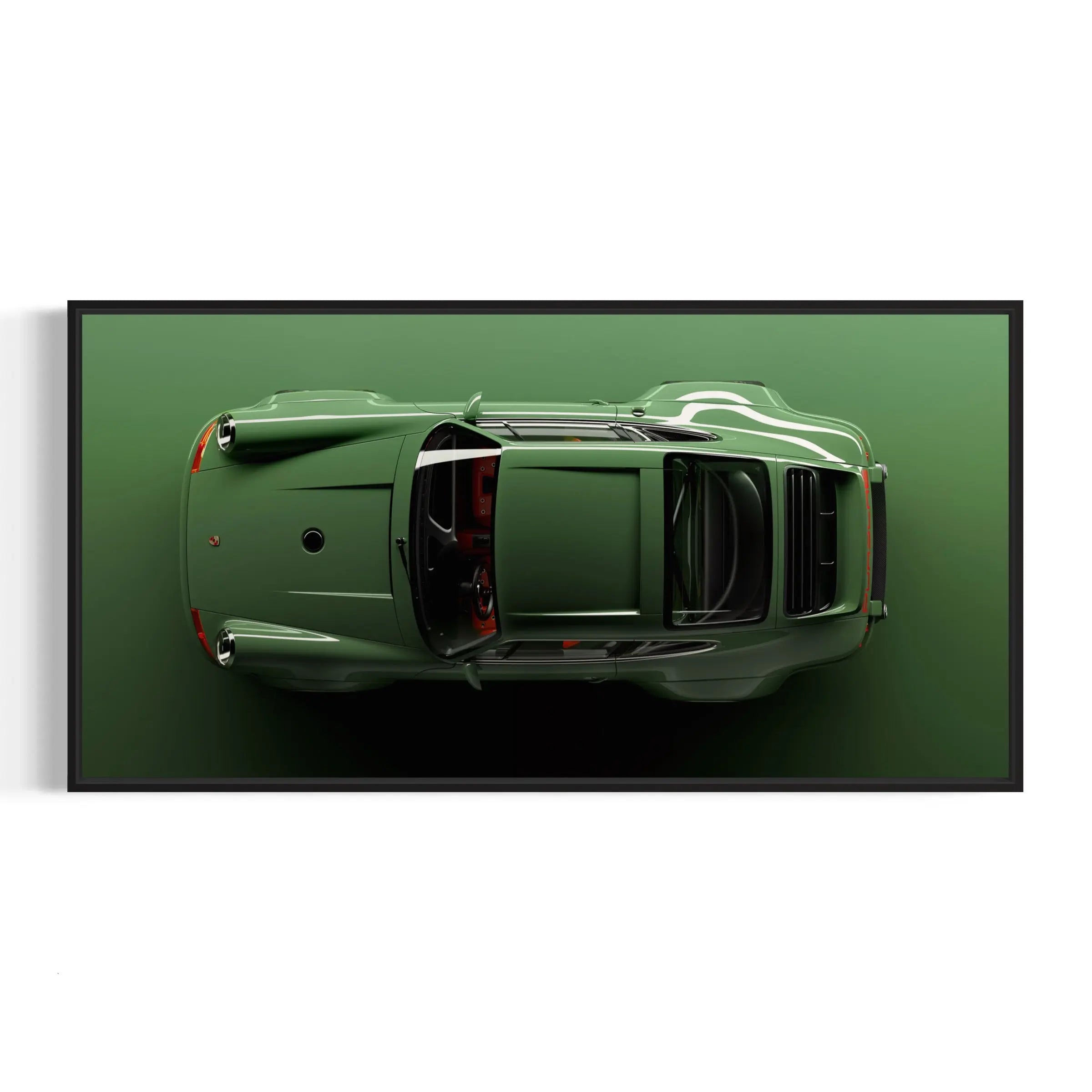 an overhead view of a green sports car