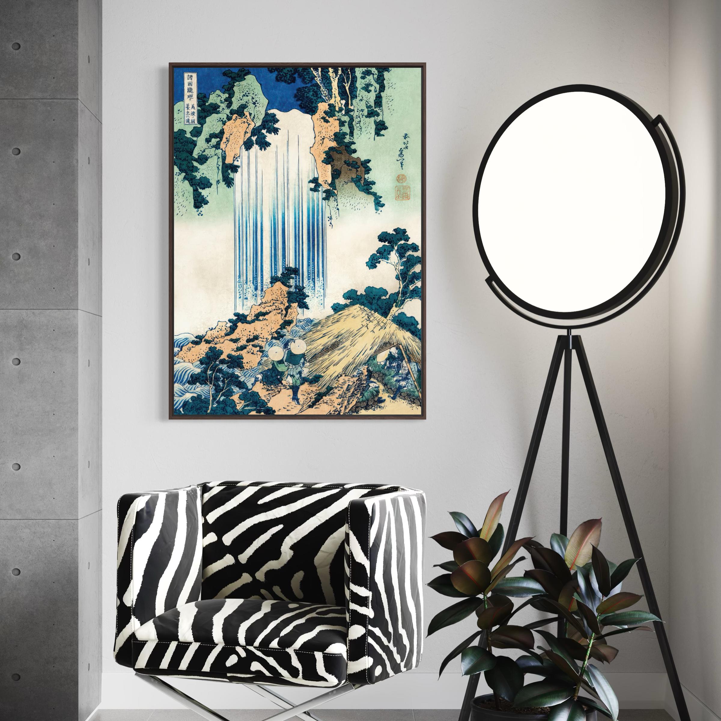 Waterfall Canvas Wall Art | Hokusai Japanese Vintage Ukiyo-e Poster Print Art