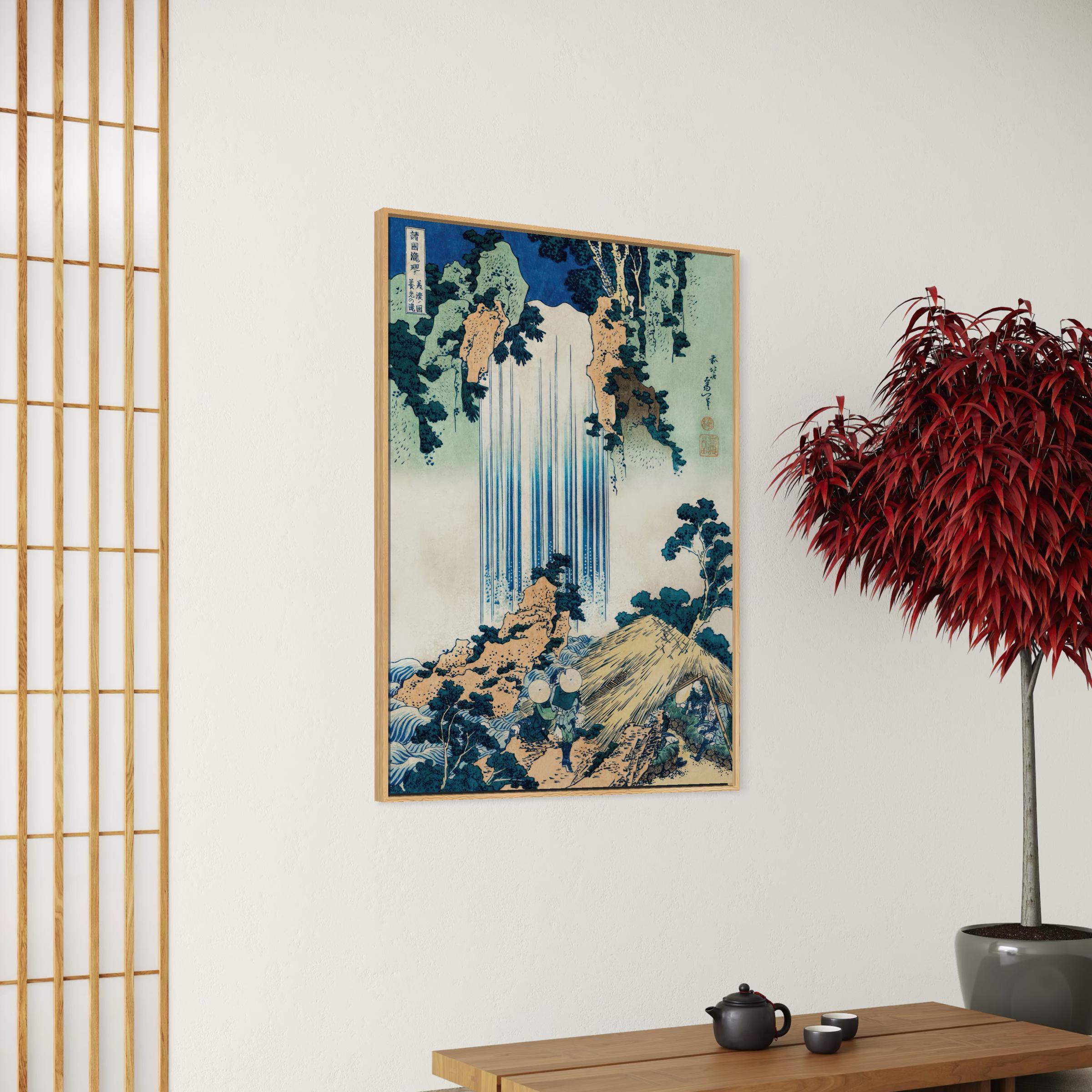 Waterfall Canvas Wall Art | Hokusai Japanese Vintage Ukiyo-e Poster Print Art
