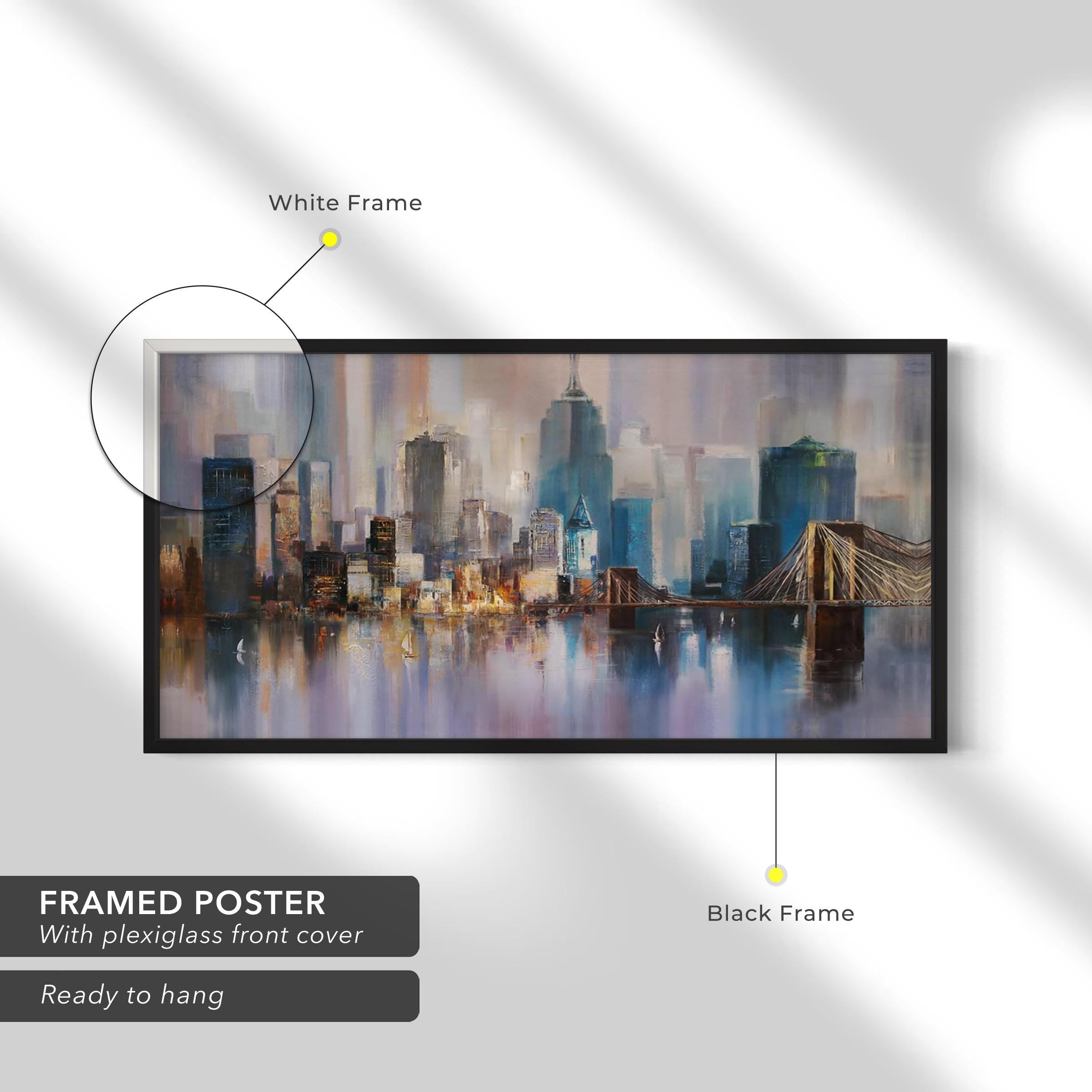 Abstract New York City Skyline | Brooklyn Bridge Cityscape Modern Canvas Art | Poster Print