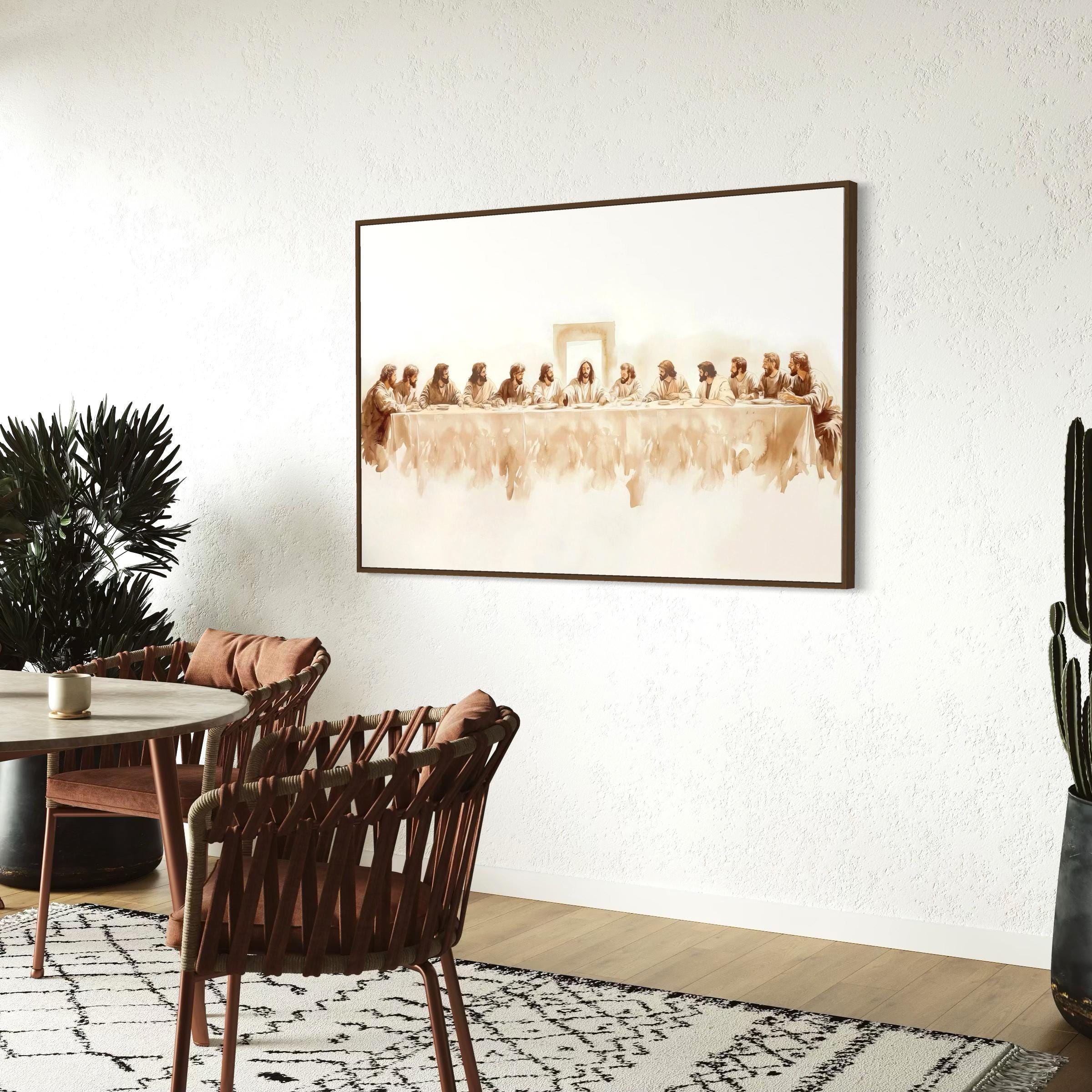 The Last Supper Framed Poster Print Jesus Watercolor Canvas Art