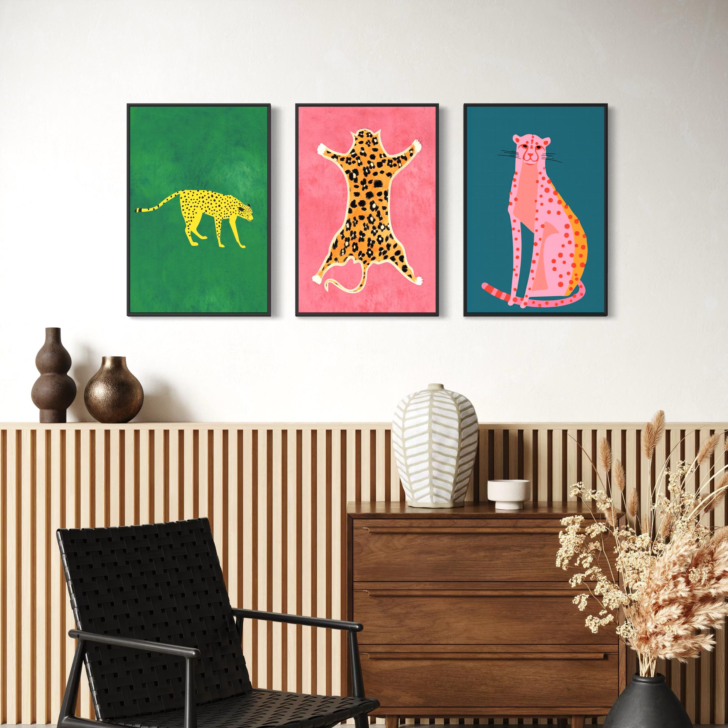 Set of 3 Prints Cheetah Cats Animal | Modern Boho Preppy Poster | Canvas Wall Art