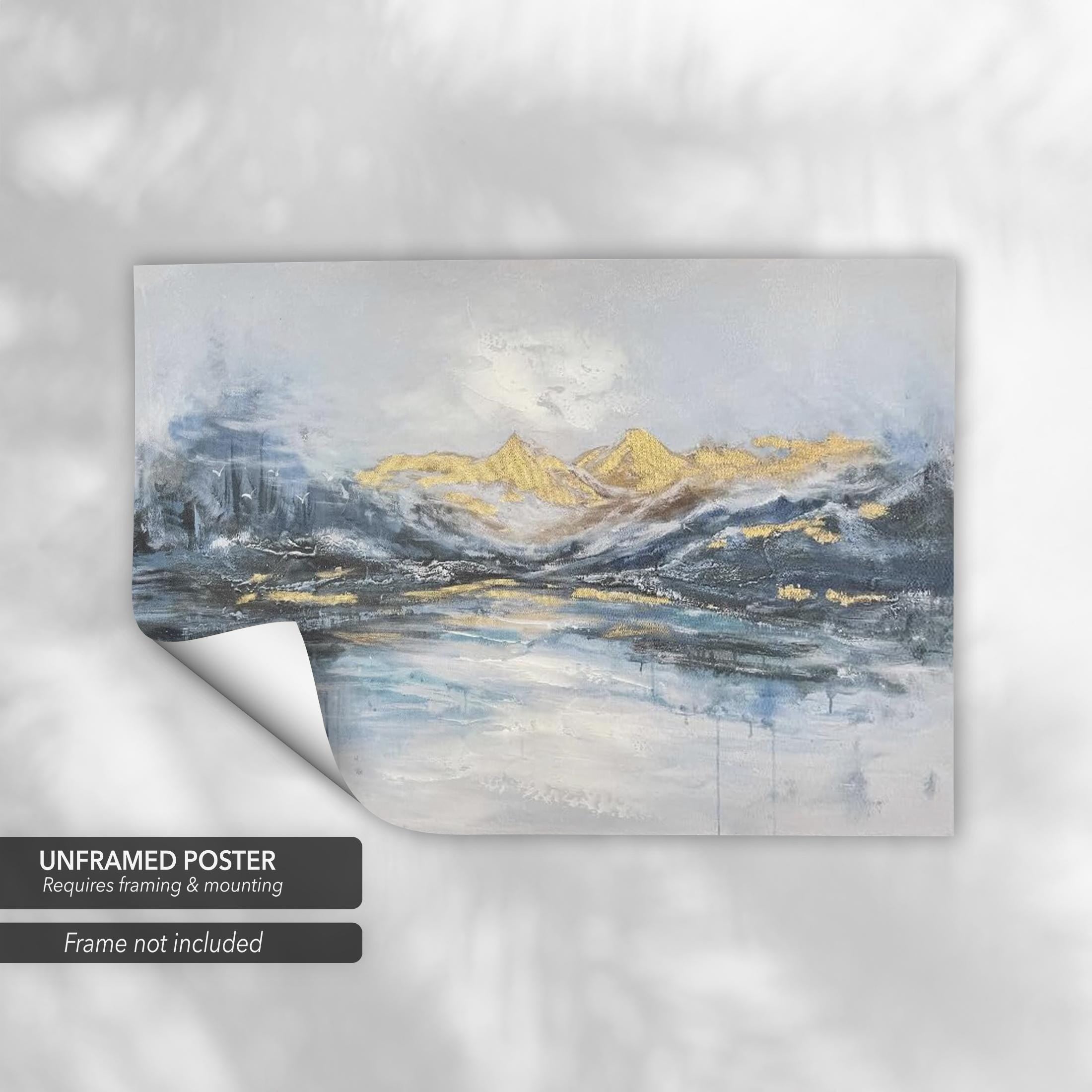 Abstract Mountain Blue & Gold Landscape Canvas Art | Poster Print