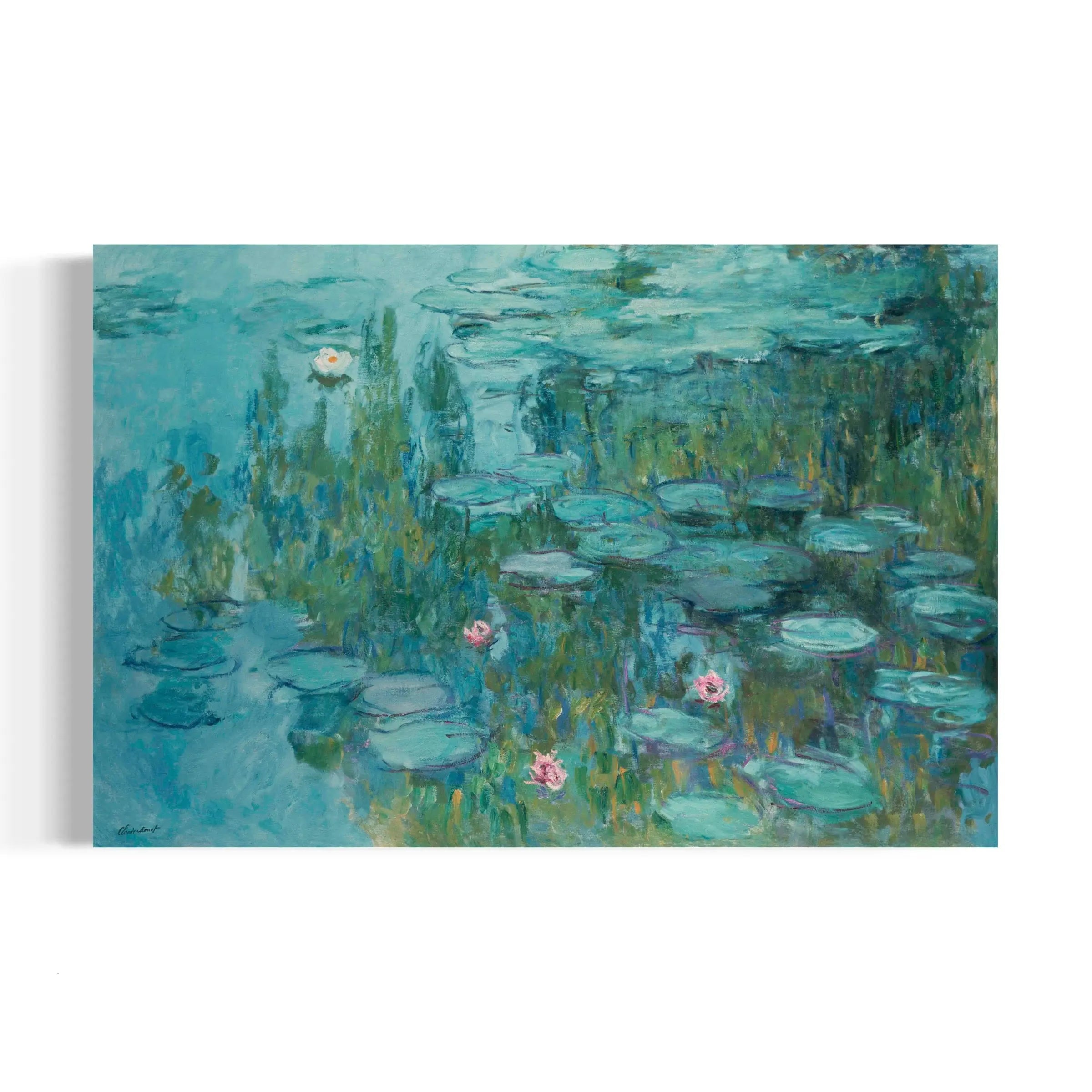 a painting of water lilies in a pond